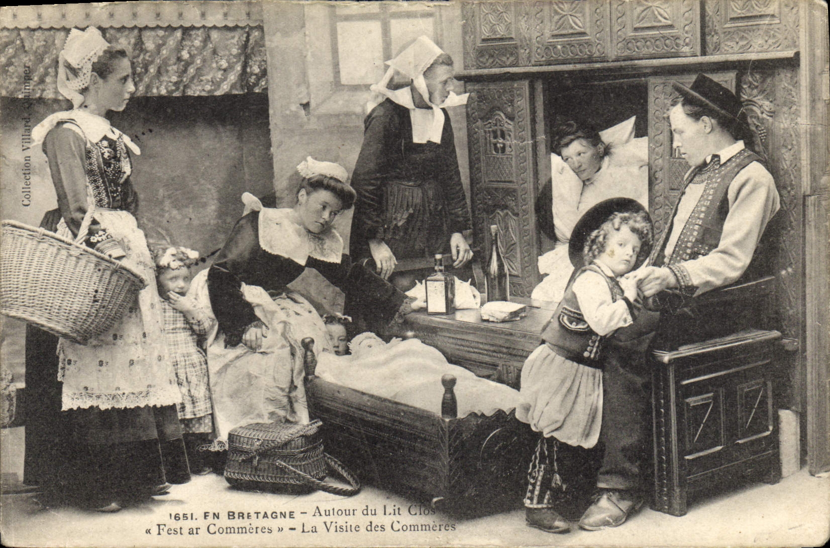 CPA Folklore Lits Clos La visite des Commeres 