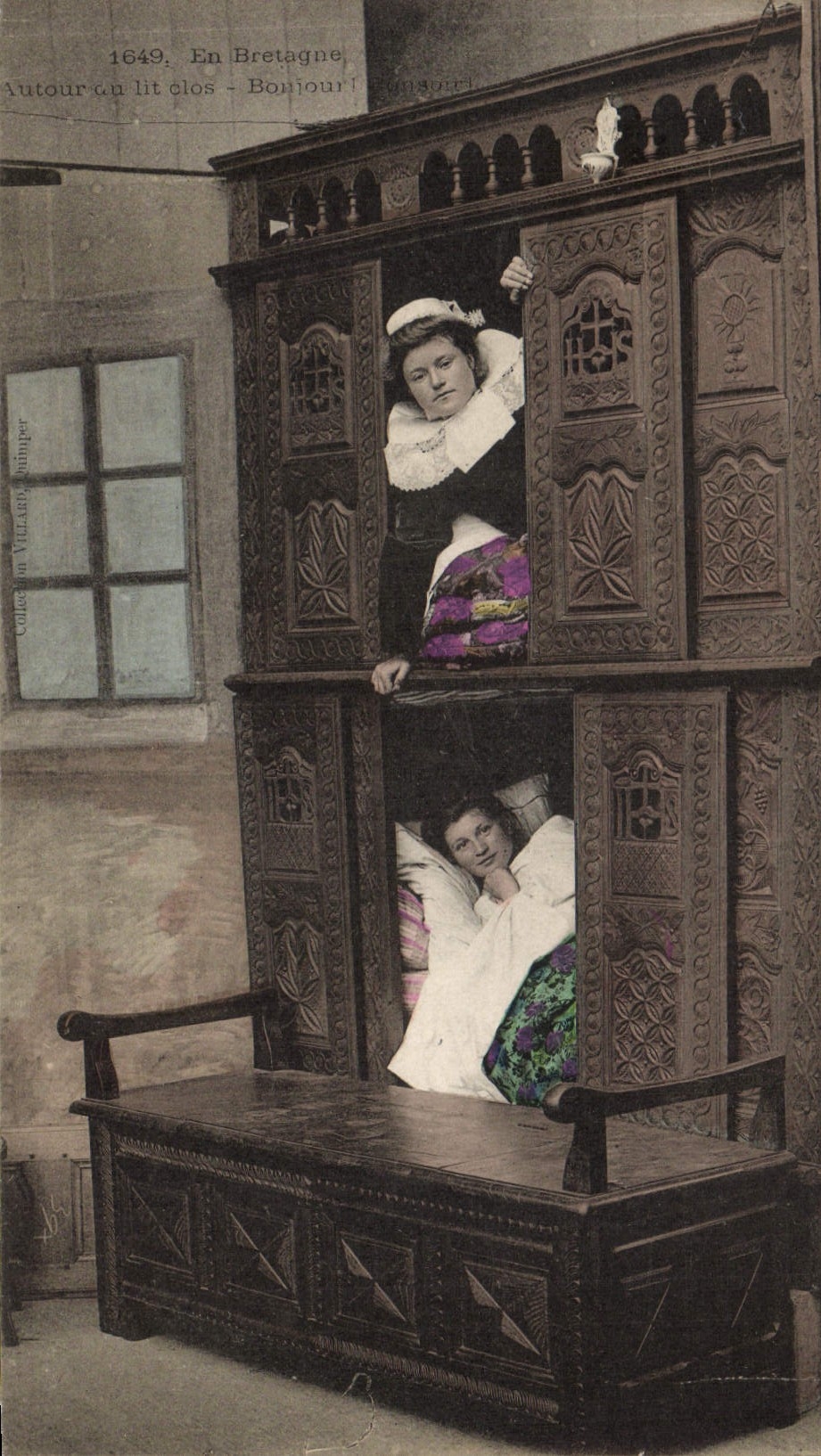 Vintage Postcard Folklore Closed Beds Hello