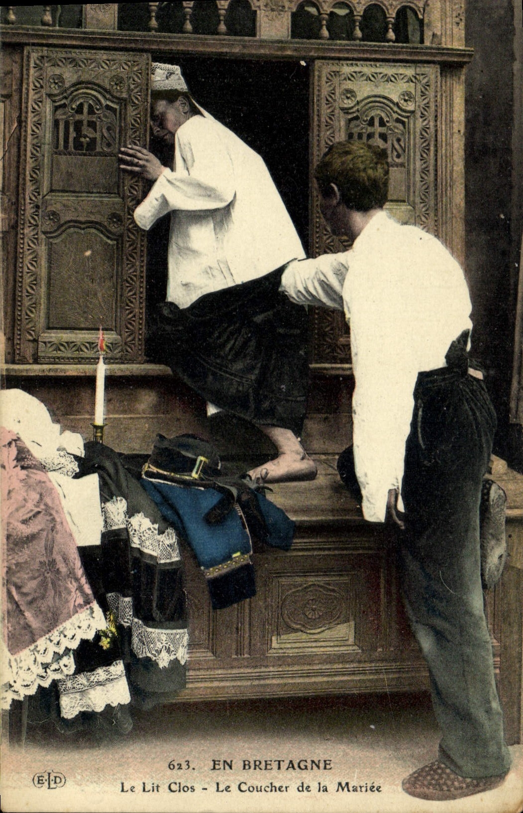 Vintage Postcard Folklore Closed Beds to lay down It of the bride