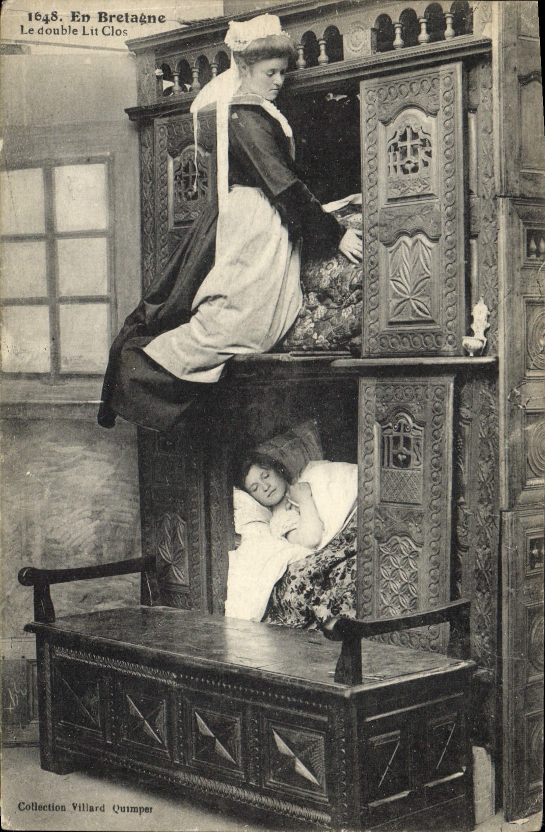 Vintage Postcard Folklore Closed Beds double closed bed
