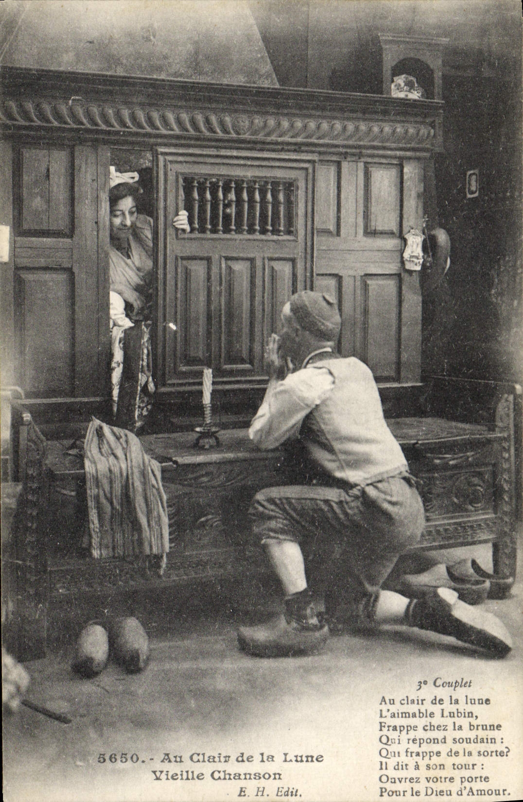 CPA Folklore Lits Clos Au clair de la lune Vieille chanson 