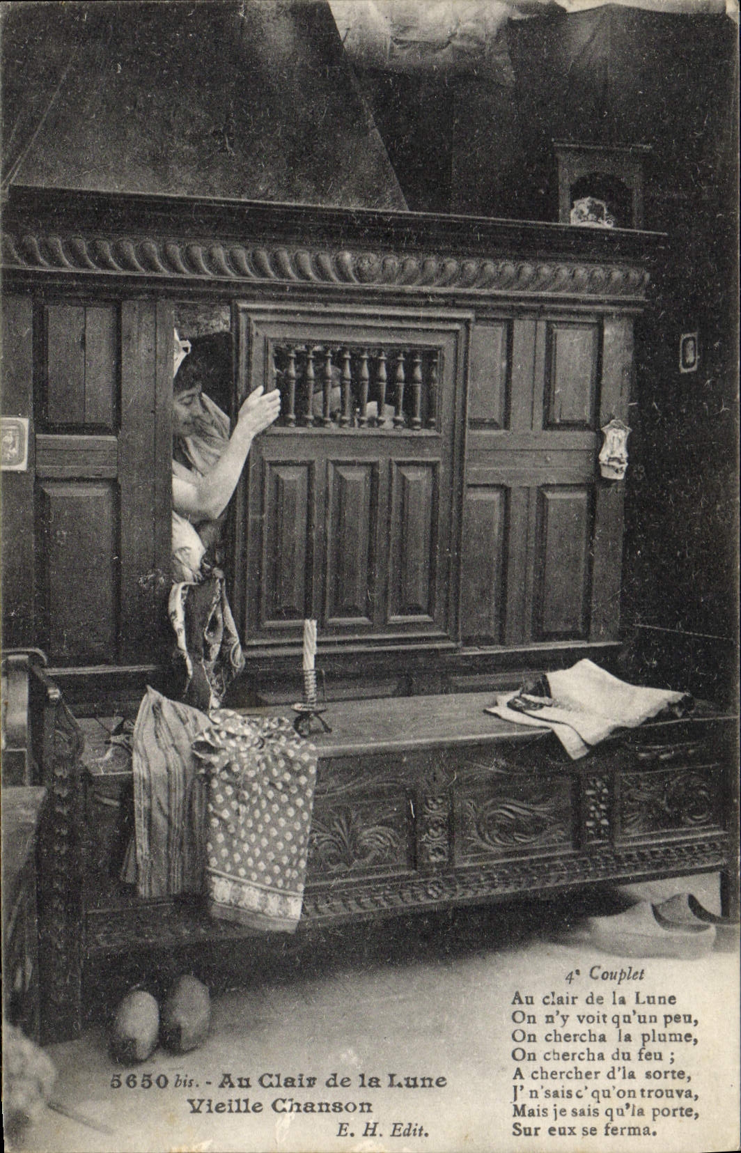 CPA Folklore Lits Clos Au clair de la lune Vieille chanson 