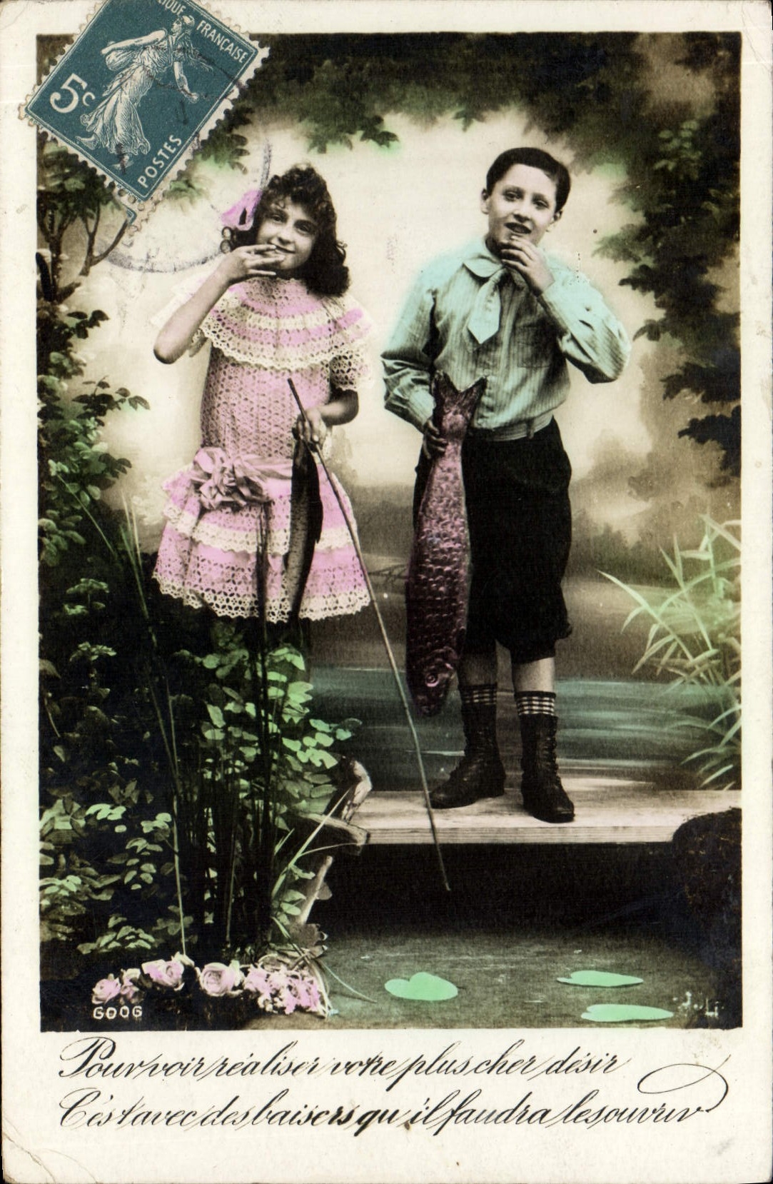 CPA Fantaisie Paques Poisson Enfants 