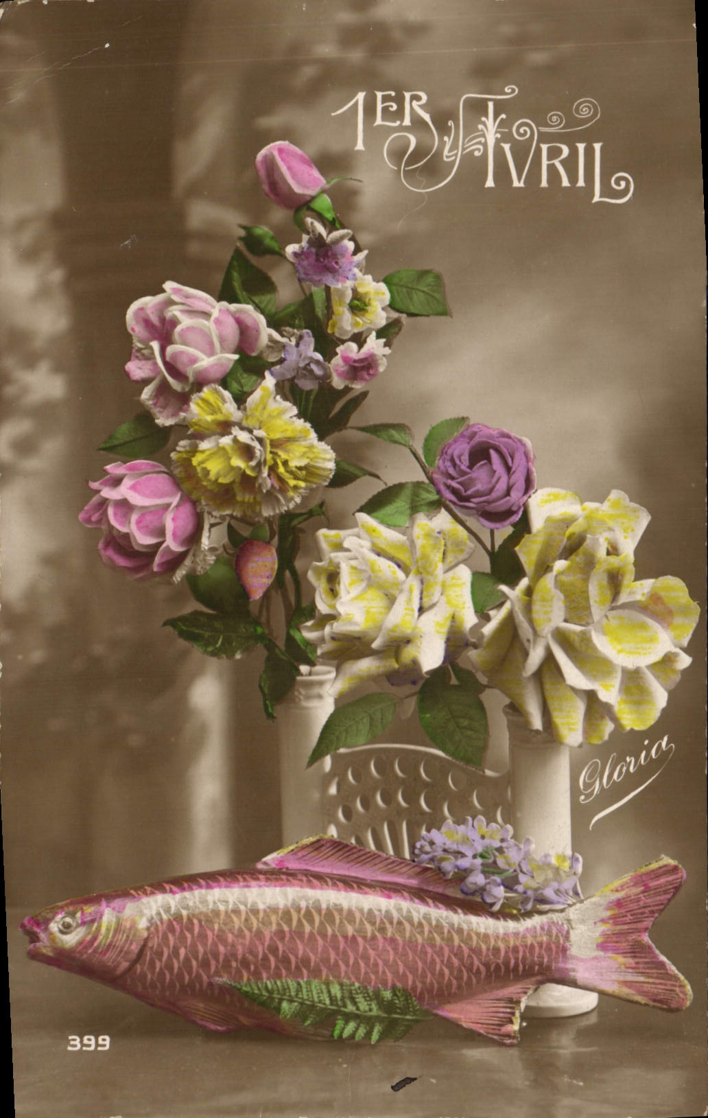 CPA Fantaisie Paques Poisson Fleurs 