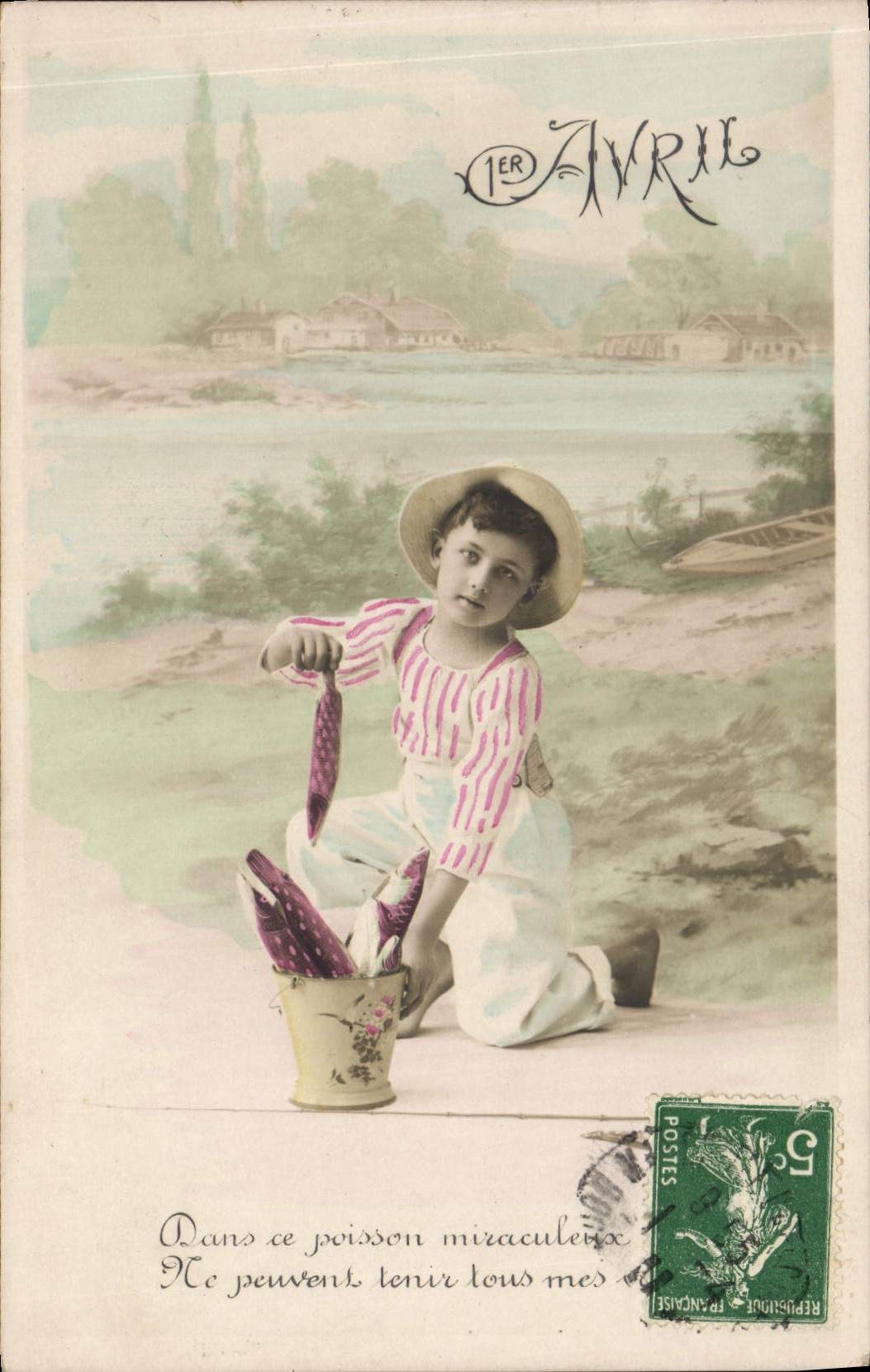 CPA Fantaisie Paques Poisson Enfant 
