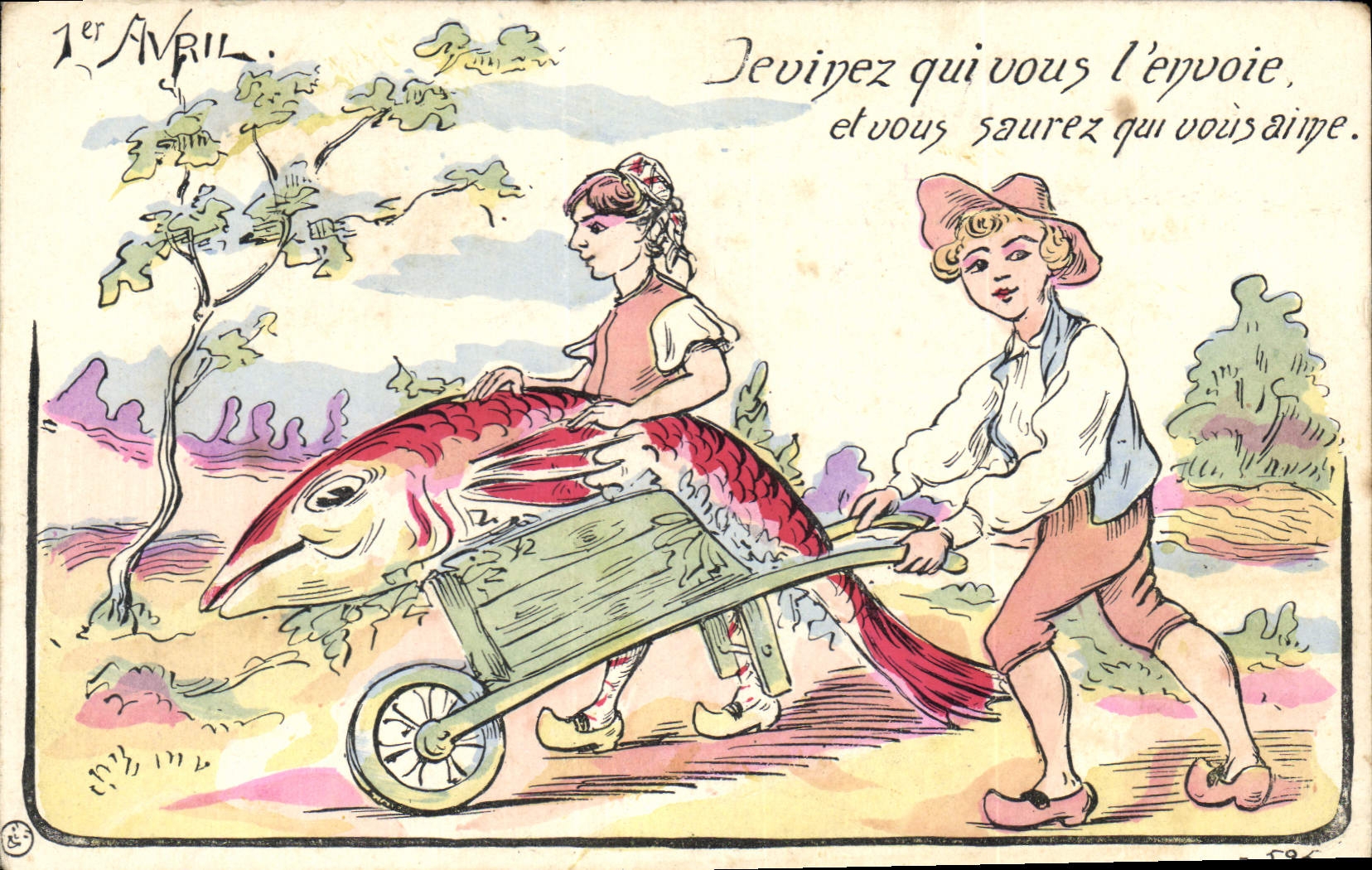 CPA Fantaisie Paques Poisson Enfants 