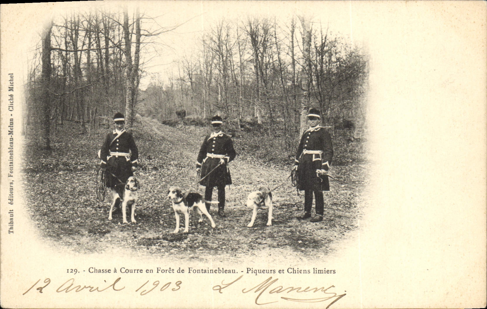 Vintage Postcard Chasse has courre out of Drill of Fontainebleau Piqueurs and dogs sleuthhounds Chiens Dog