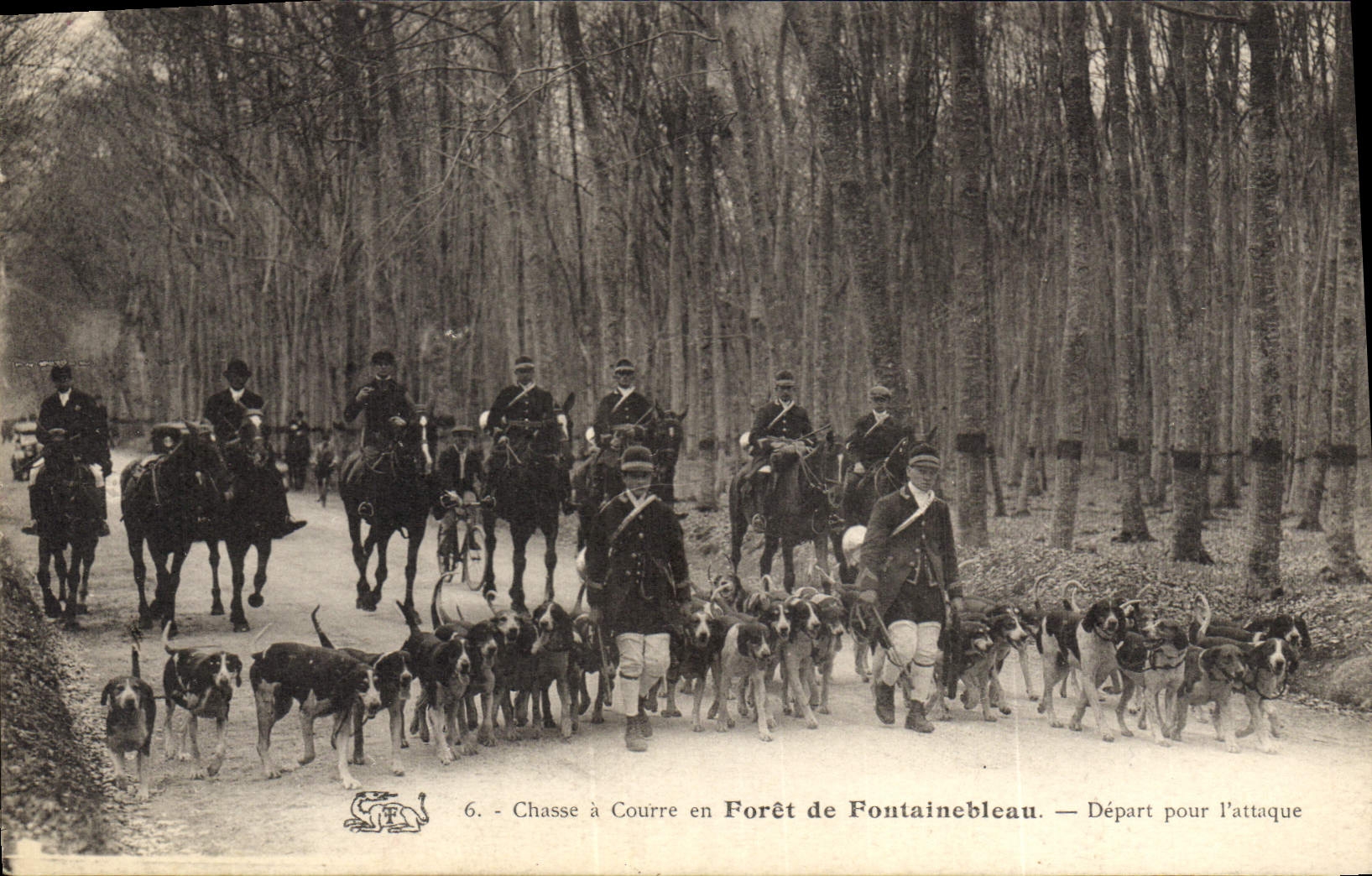 CPA Chasse a courre en Foret de Fontainebleau Depart pour l'attaque Chiens Chien
