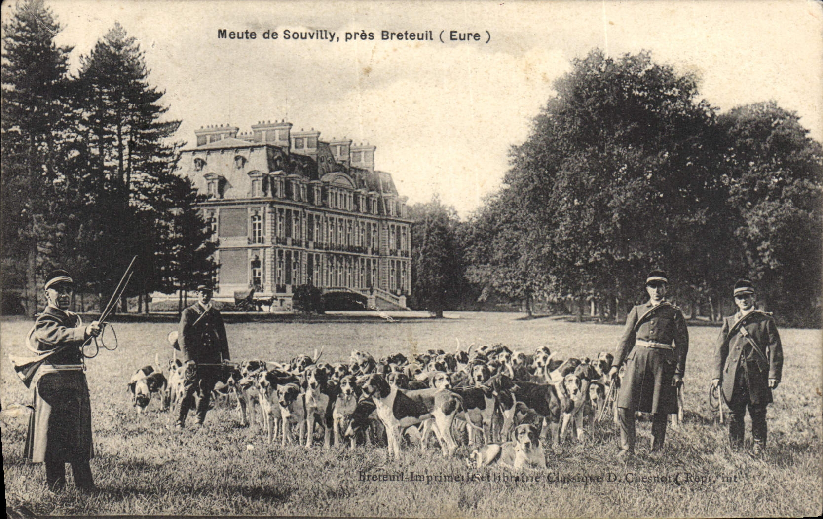 Vintage Postcard Chasse has courre Meute of Souvilly close Breteuil Chiens Dog