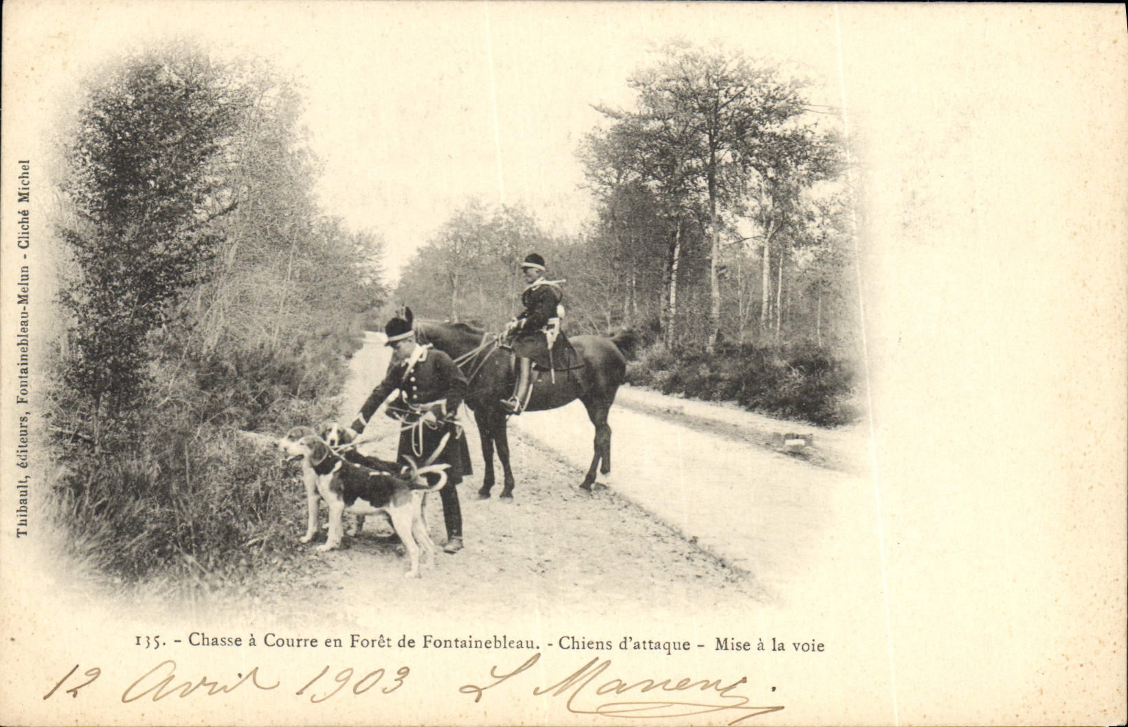 CPA Chasse a courre en Foret de Fontainebleau Chiens d'attaque Mise a la voie Chiens Chien