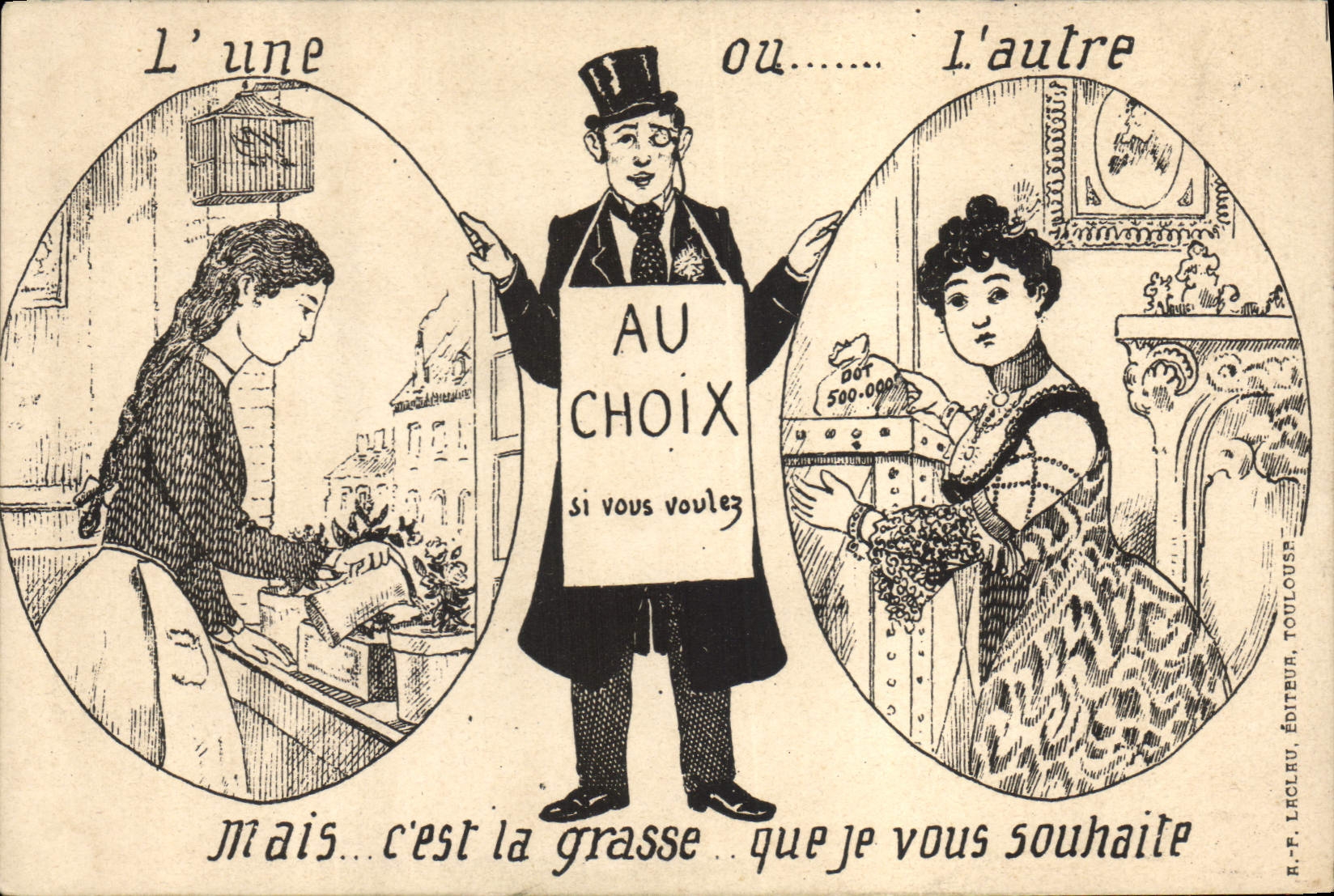 CPA Fantaisie Illustrateur L'une ou l'autre Mais c'est la grasse