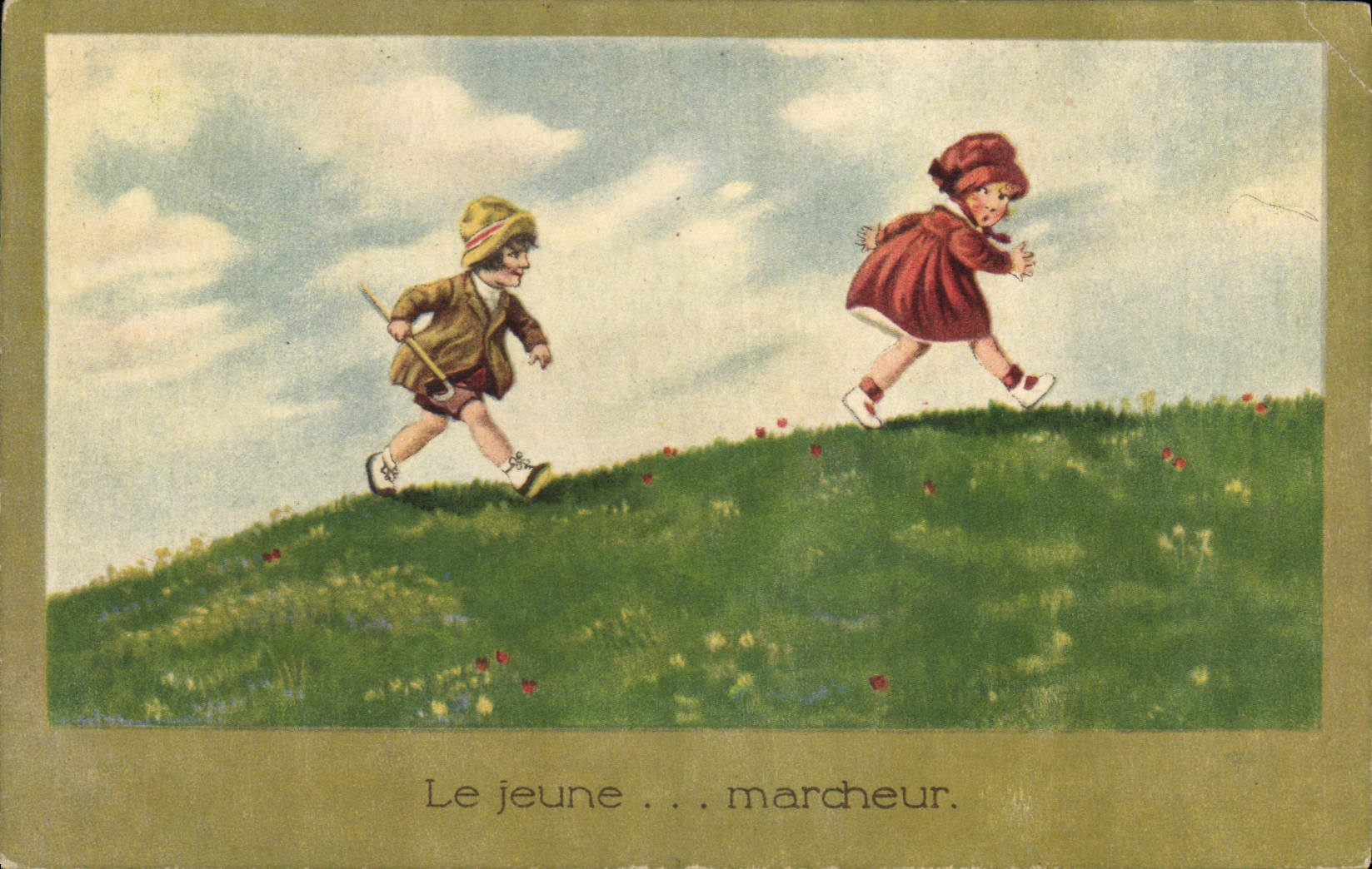 CPA Fantaisie Illustrateur Enfants Le jeune marcheur