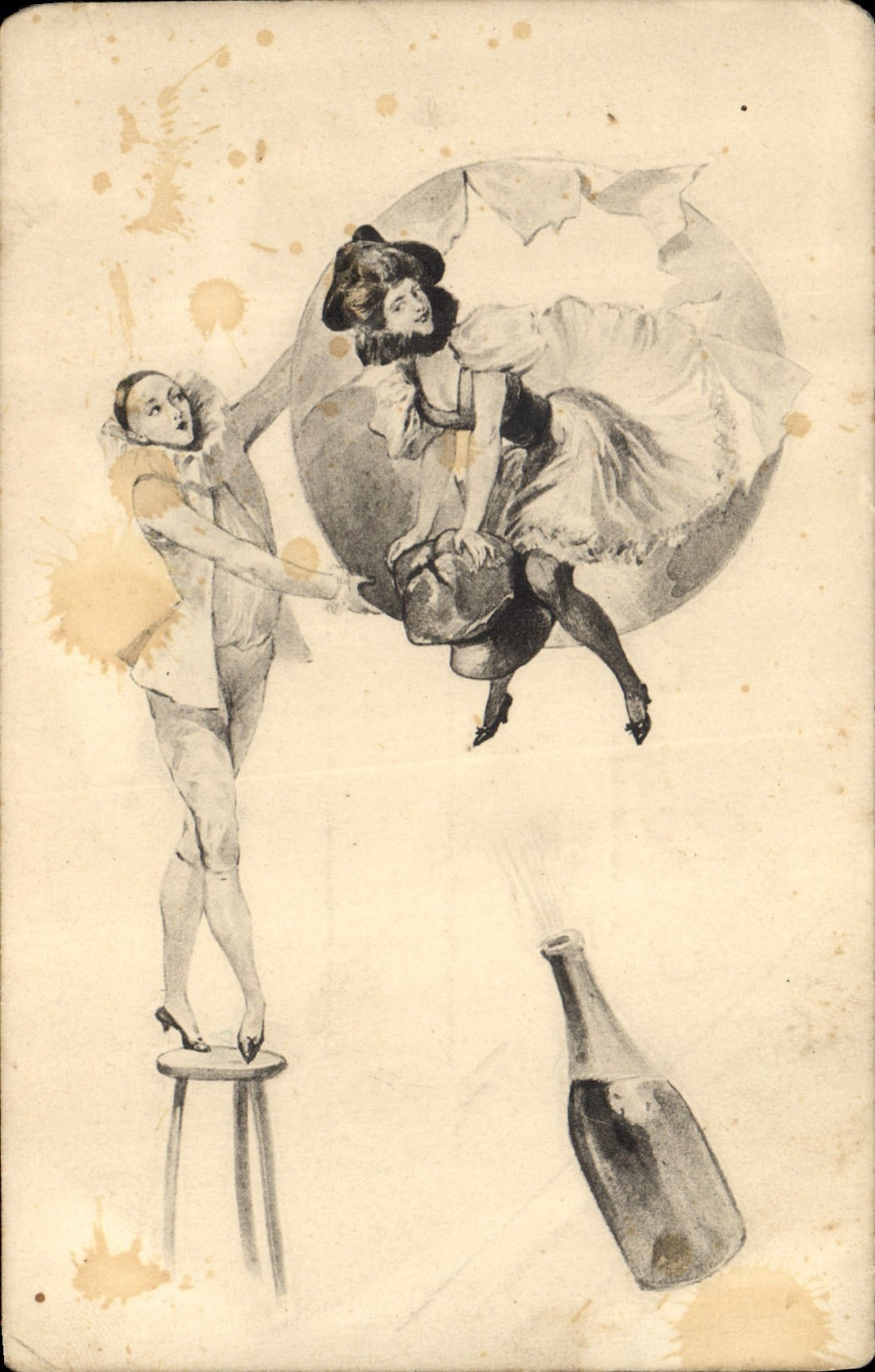 CPA Fantaisie Illustrateur Femme Pierrot