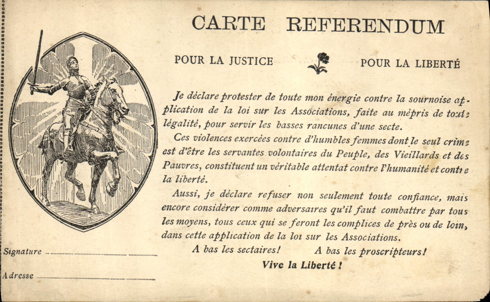CPA Jeanne d'Arc Carte Referendum Pour la justice Pour la Liberte TOP