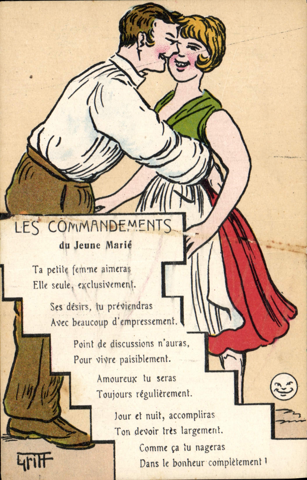CPA Fantaisie Illustrateur Griff Femme Les commandements du jeune Marie Mariage