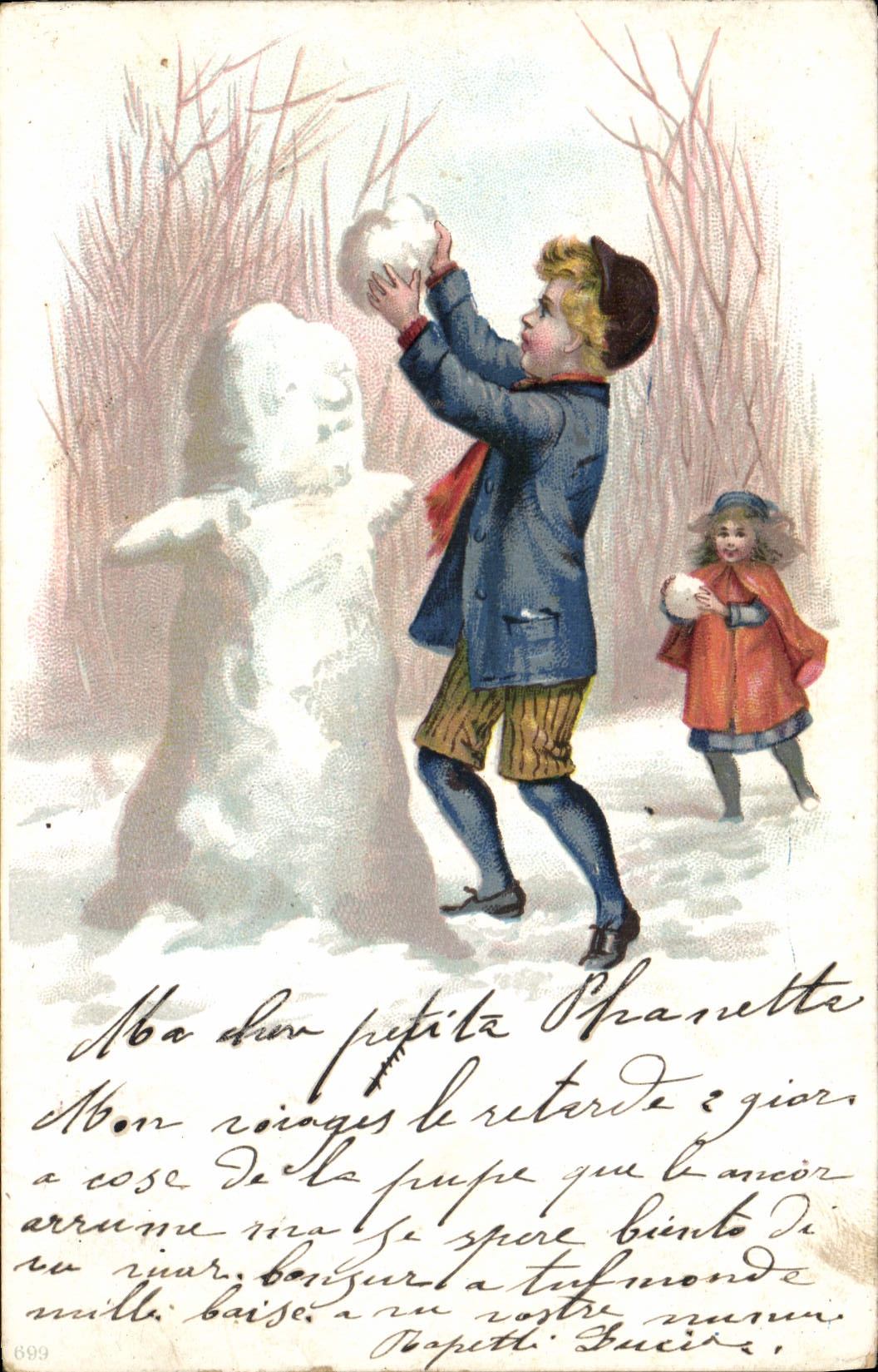 CPA Fantaisie Bonhomme de neige Enfants