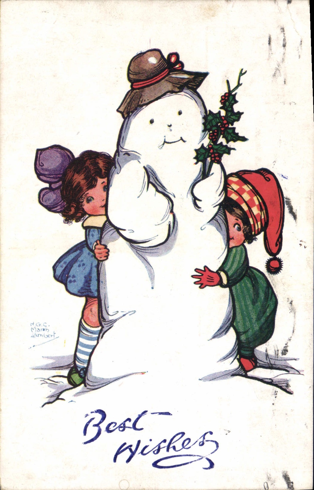 CPA Fantaisie Bonhomme de neige Enfants