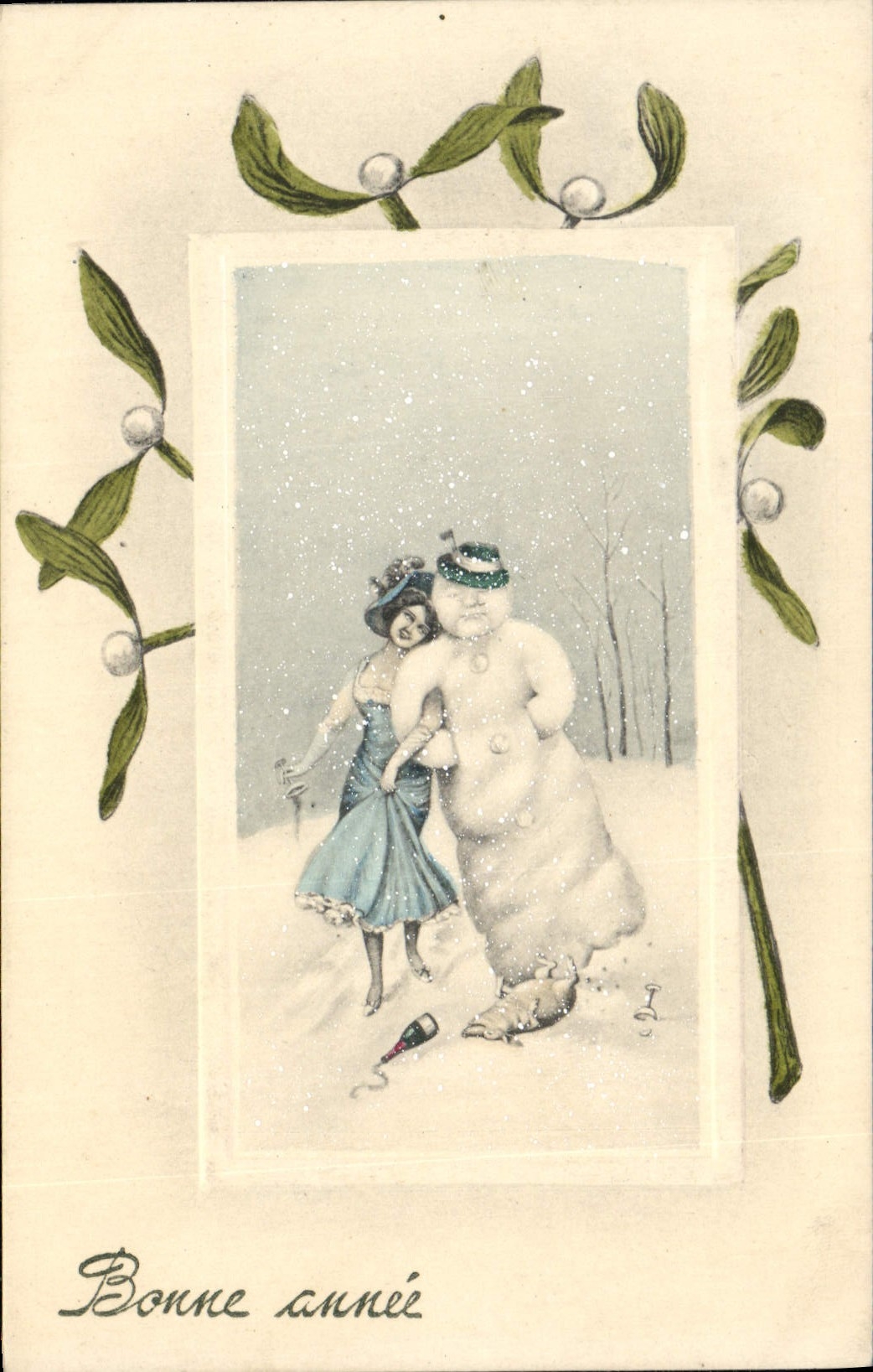 CPA Fantaisie Bonhomme de neige Femme 