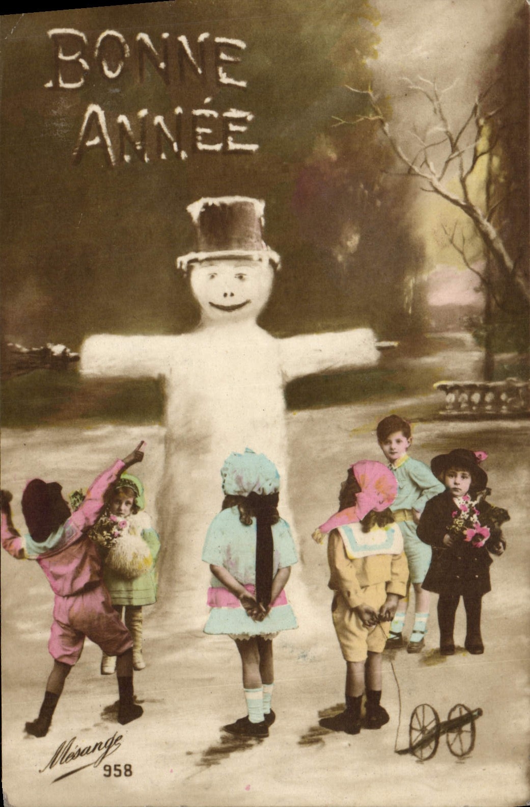 CPA Fantaisie Bonhomme de neige Enfants 