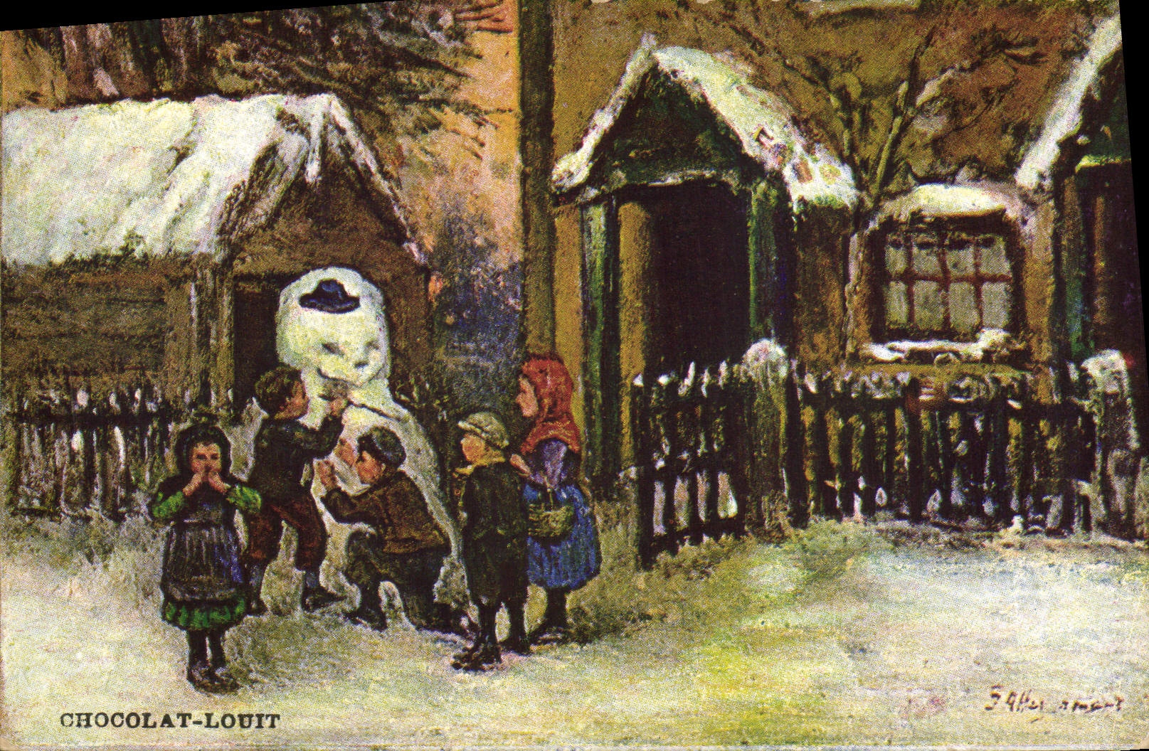CPA Fantaisie Bonhomme de neige Enfants Chocolat Louit 