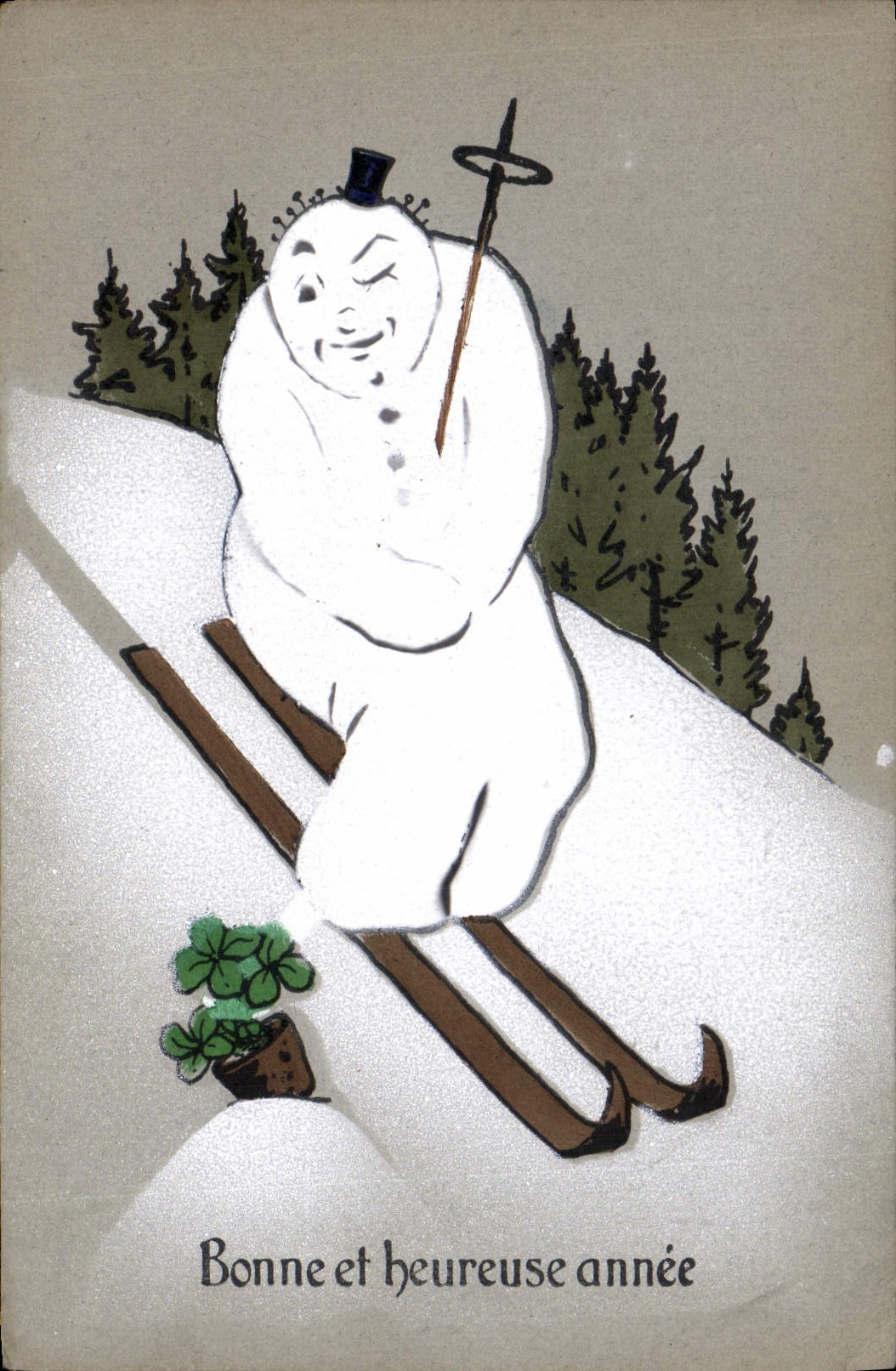 CPA Fantaisie Bonhomme de neige Enfant Ski 