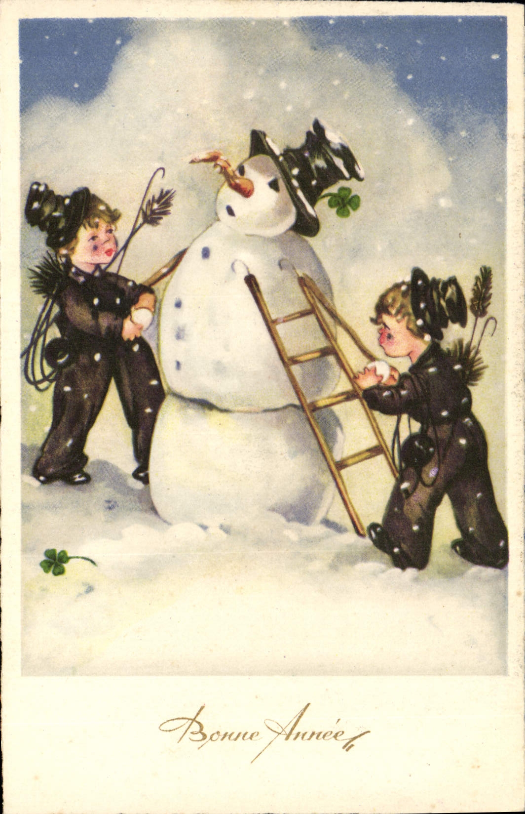 CPA Fantaisie Bonhomme de neige Enfants