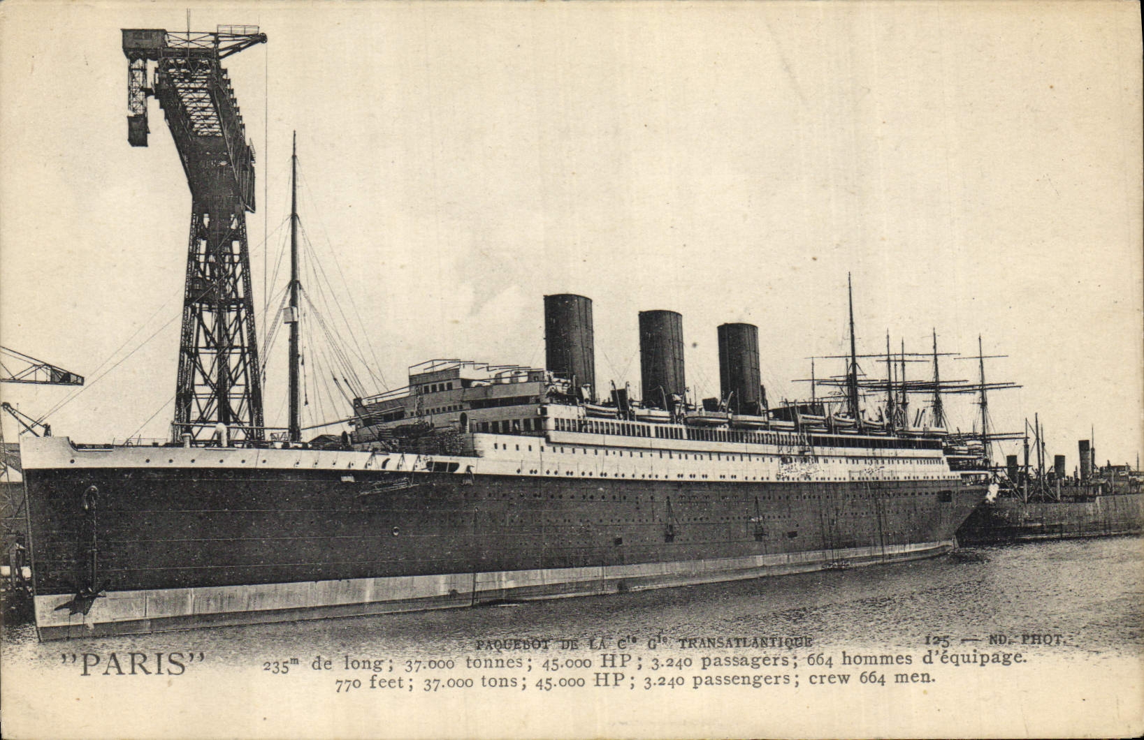 Vintage Postcard Boat Steamer Transatlantic Paris Co Gle