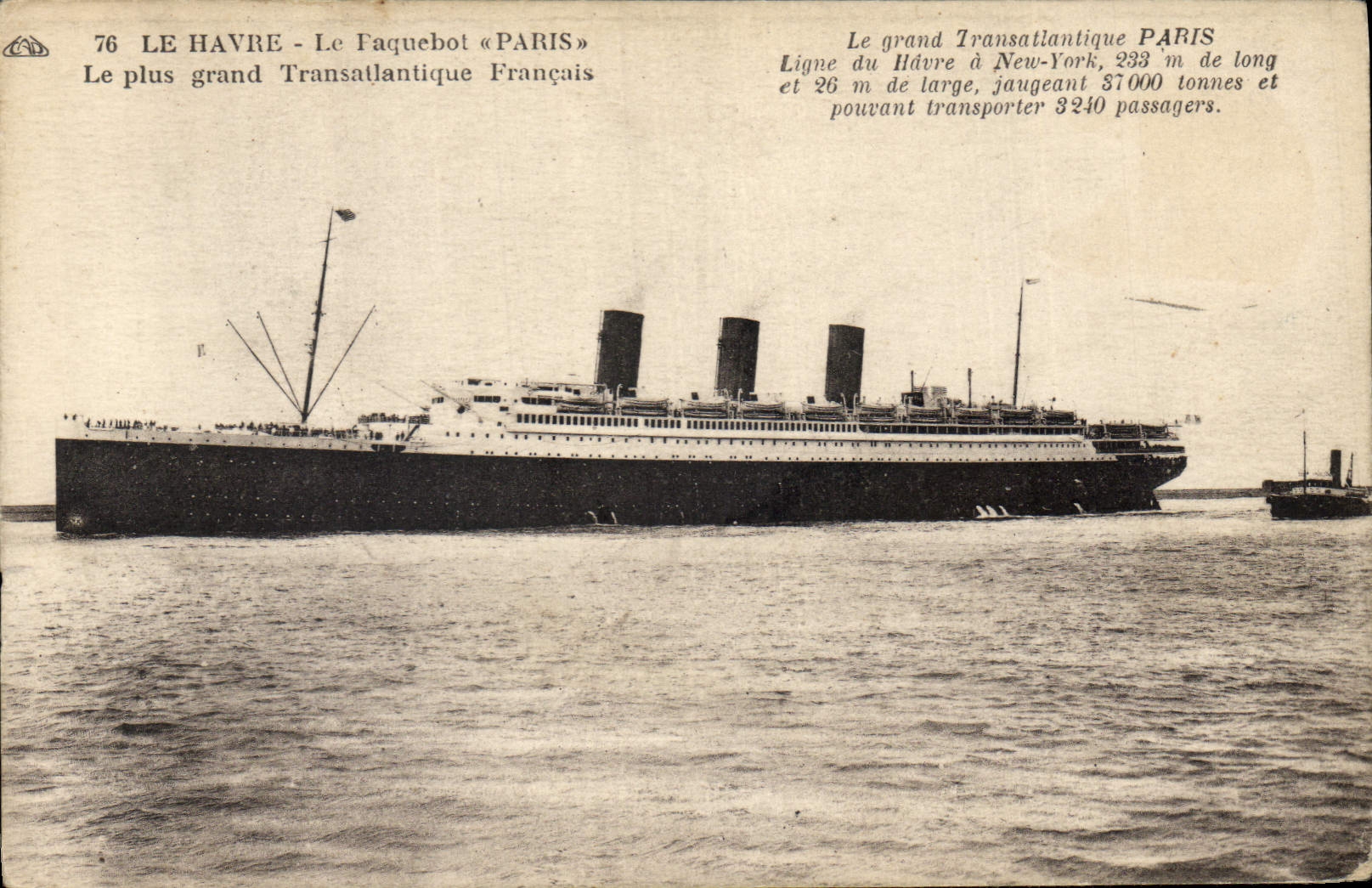 Vintage Postcard Boat Steamer French Transatlantic Paris Le Havre