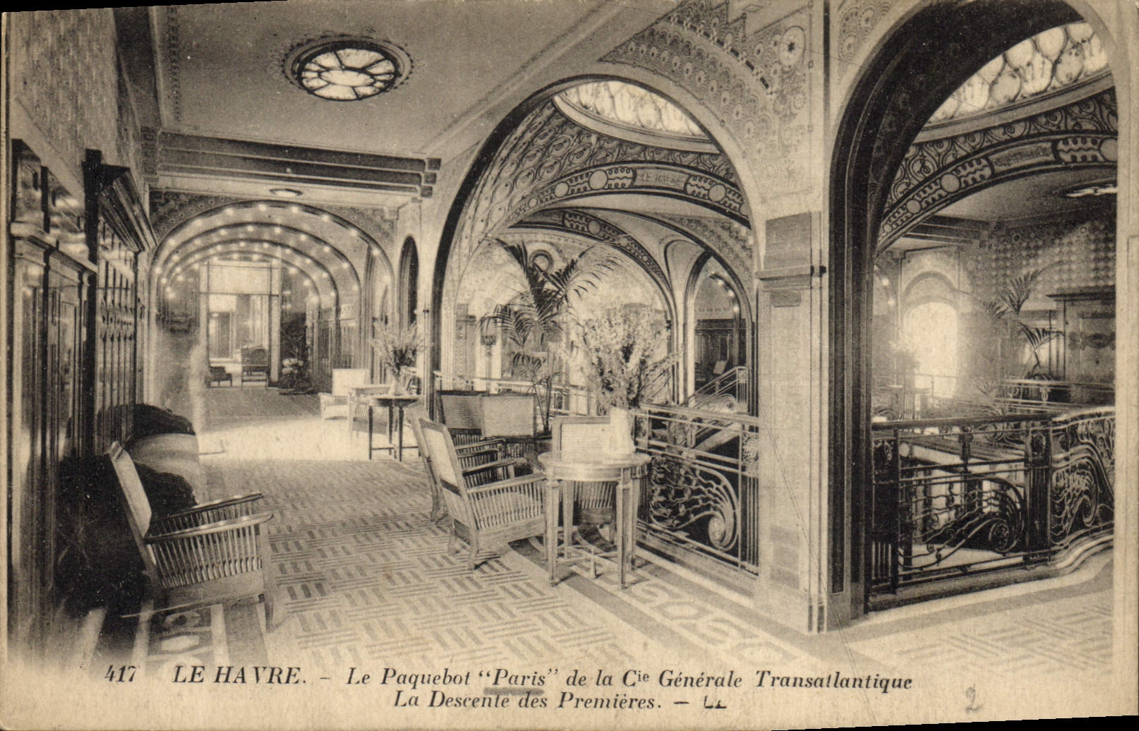 Vintage Postcard Boat Paris Steamer Transatlantic Le Havre Co Gle descent of the First