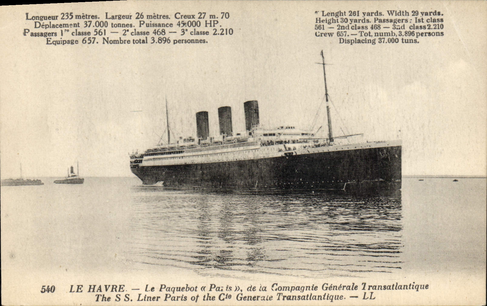 Vintage Postcard Boat Paris Steamer of the Transatlantic Co Gle Le Havre