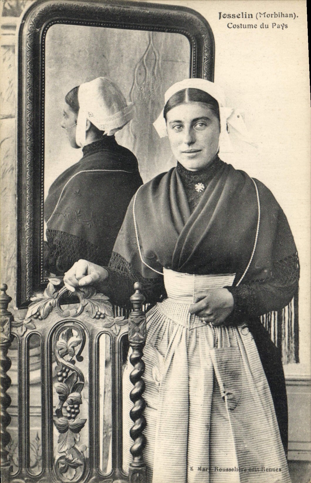 Postal Folclore Josselin Traje del país Morbihan