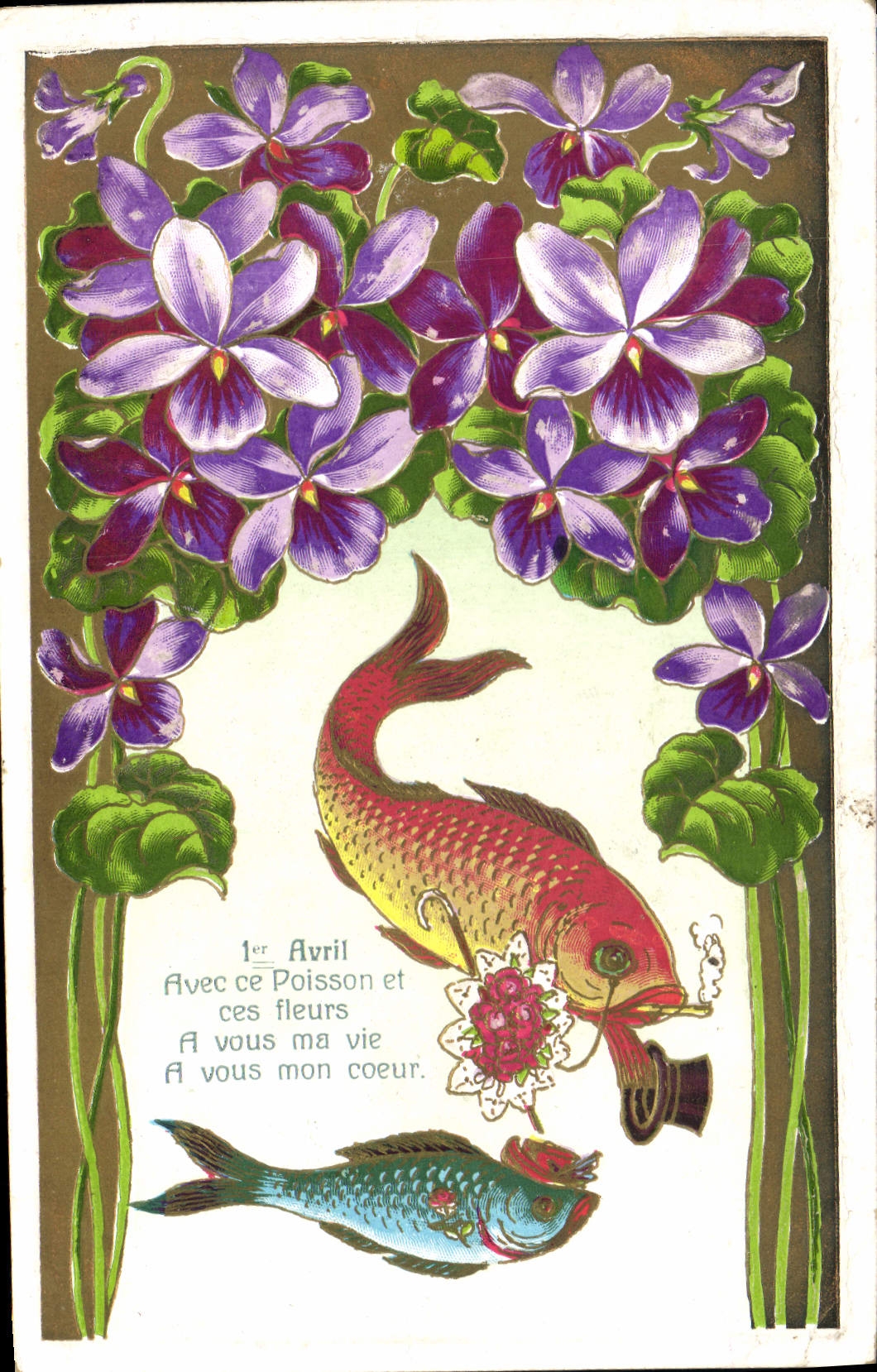 CPA Fantaisie Paques 1er Avril Fleurs Cigarette Tabac 
