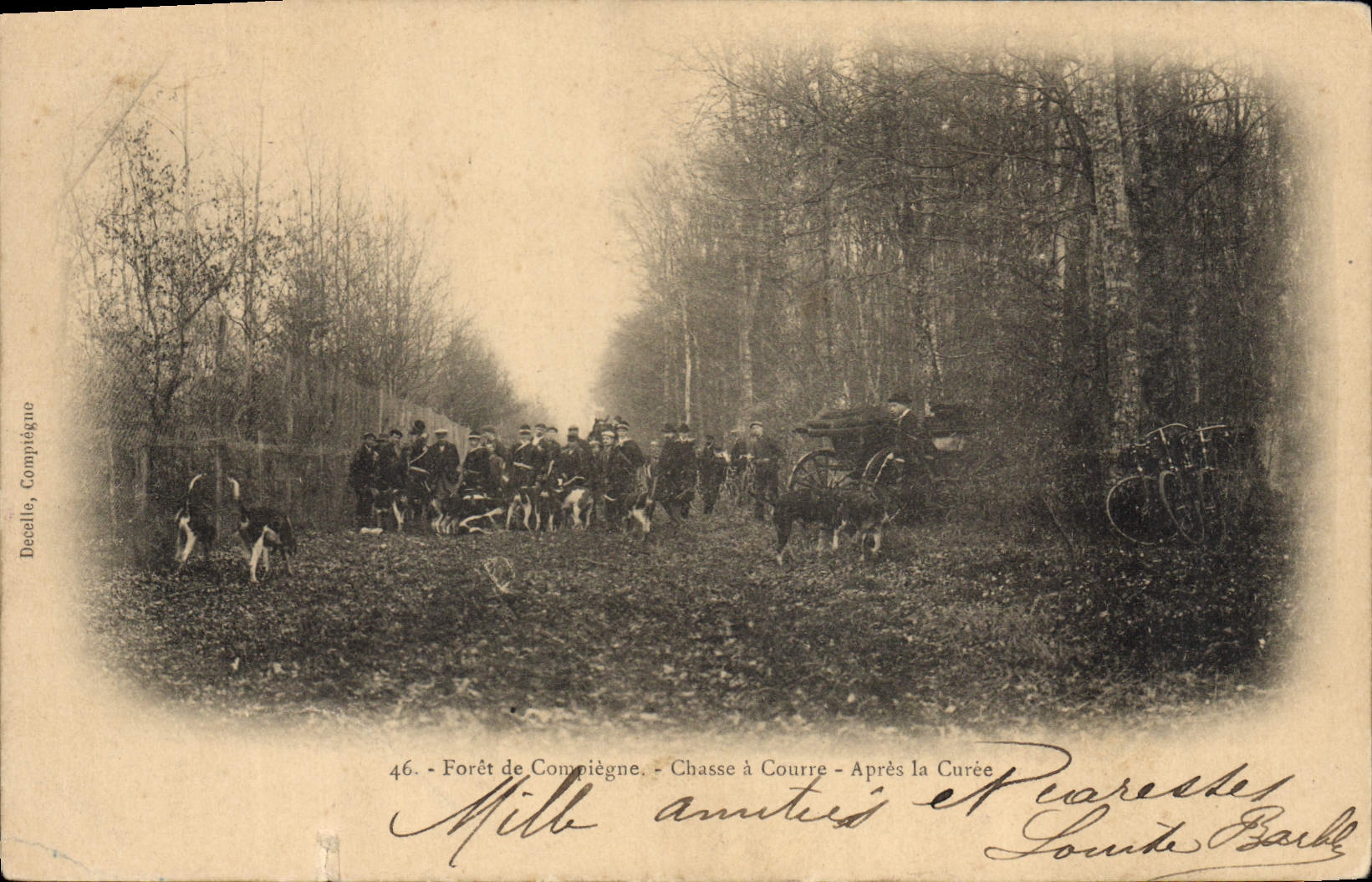 CPA Chasse a courre Foret de Compiegne Apres la curee Chiens Chien