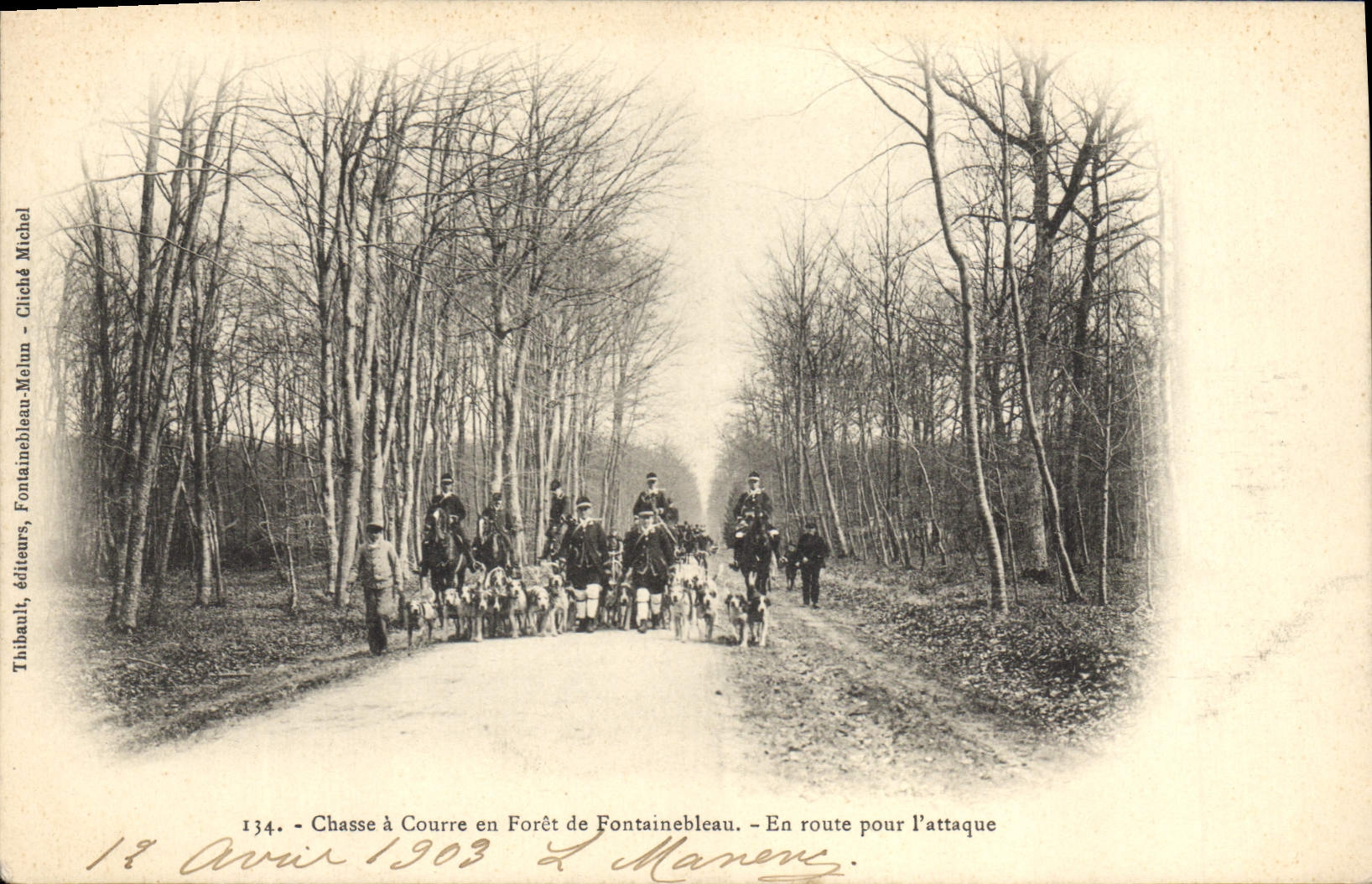 CPA Chasse a courre en Foret de Fontainebleau En route pour l'attaque Chiens Chien