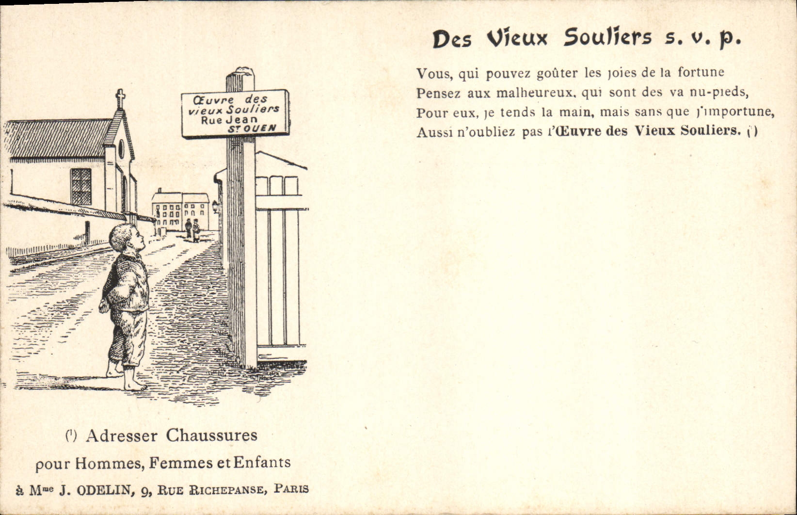 Vintage Postcard Of the old shoes Street St Jean St ouen Shoes