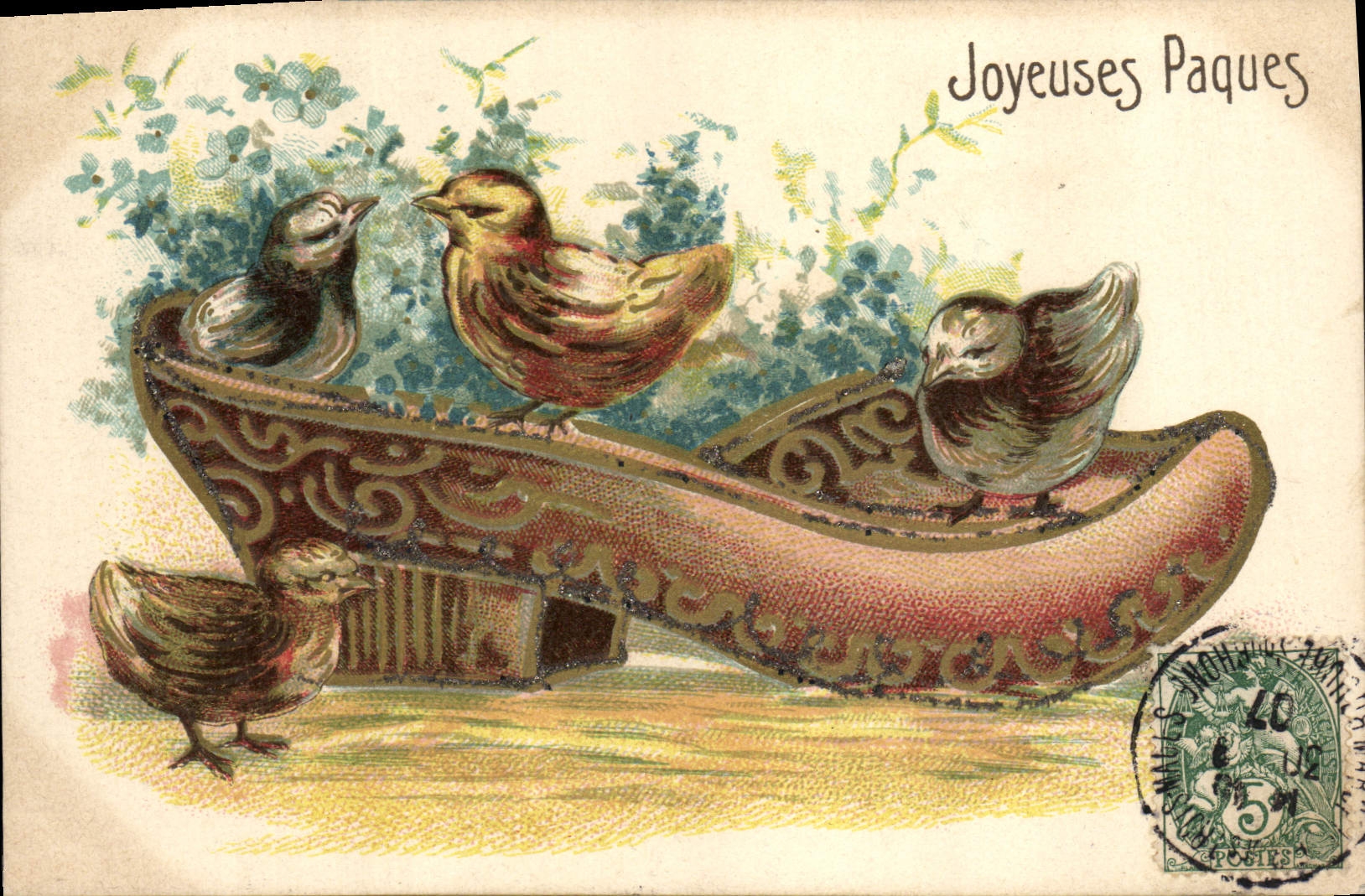 Vintage Postcard Fantasy Sabout Easter Chicks