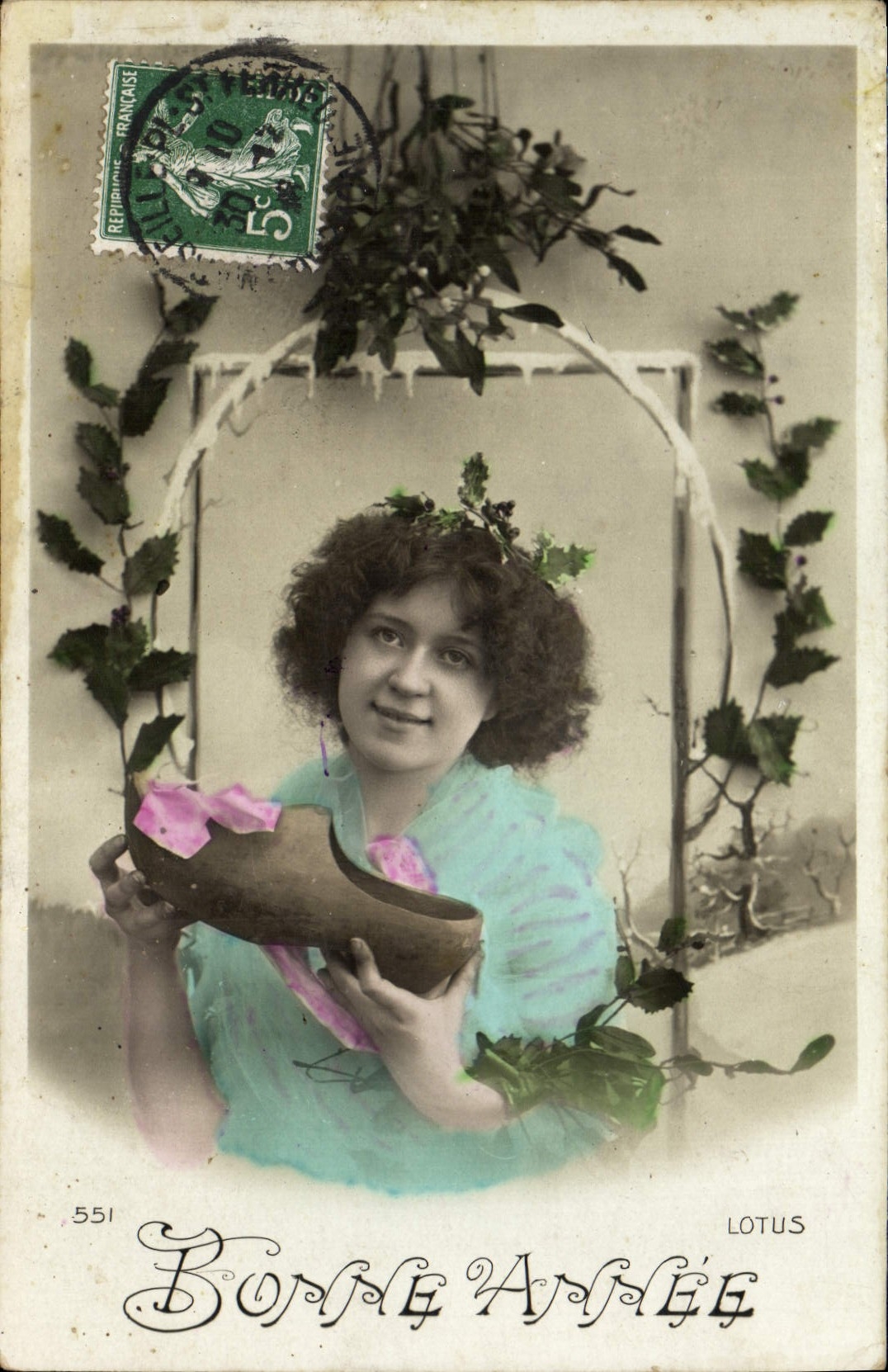Vintage Postcard Fantasy Woman Happy new year Shoe