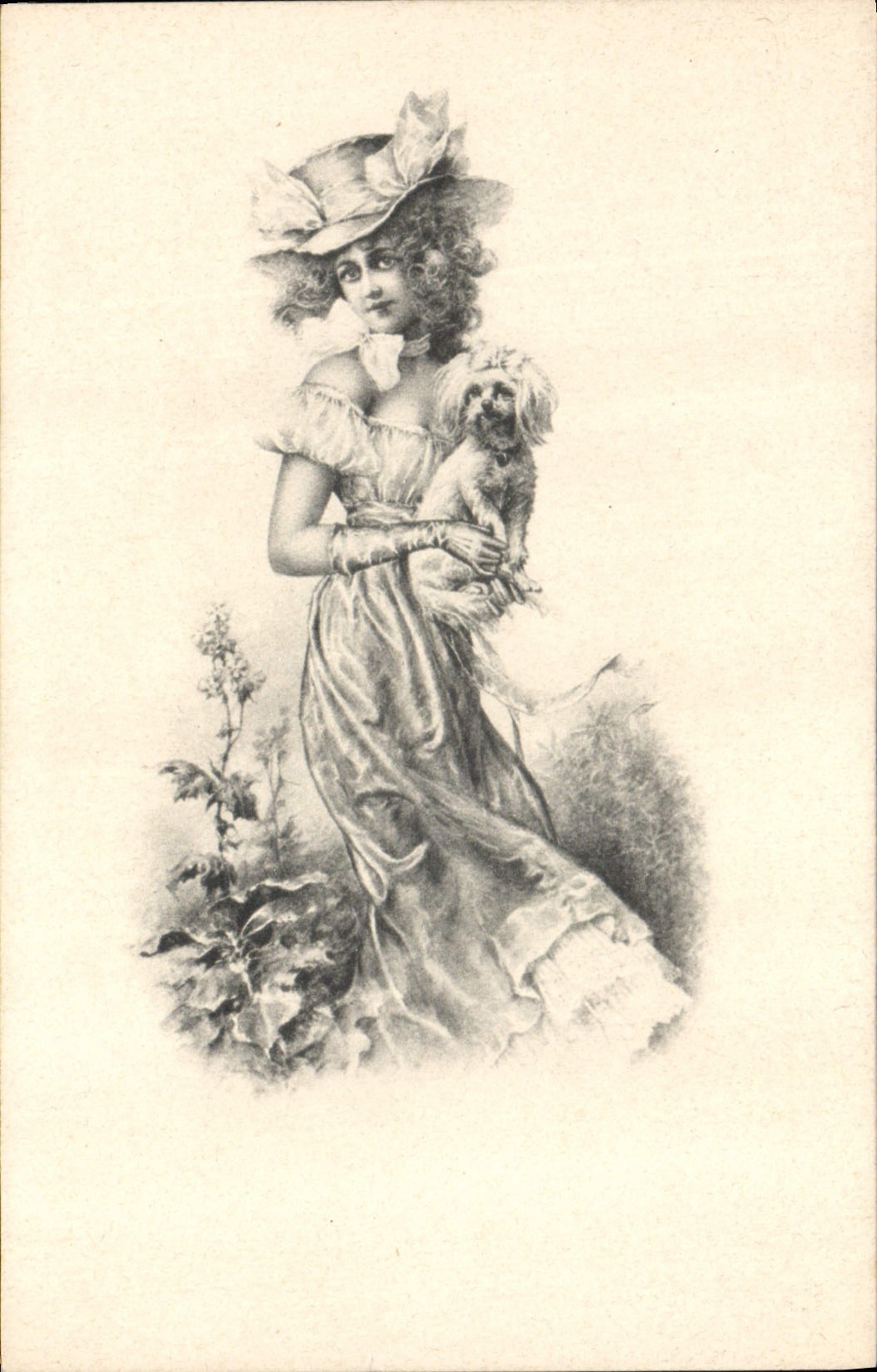 CPA Fantaisie Illustrateur Femme Chien