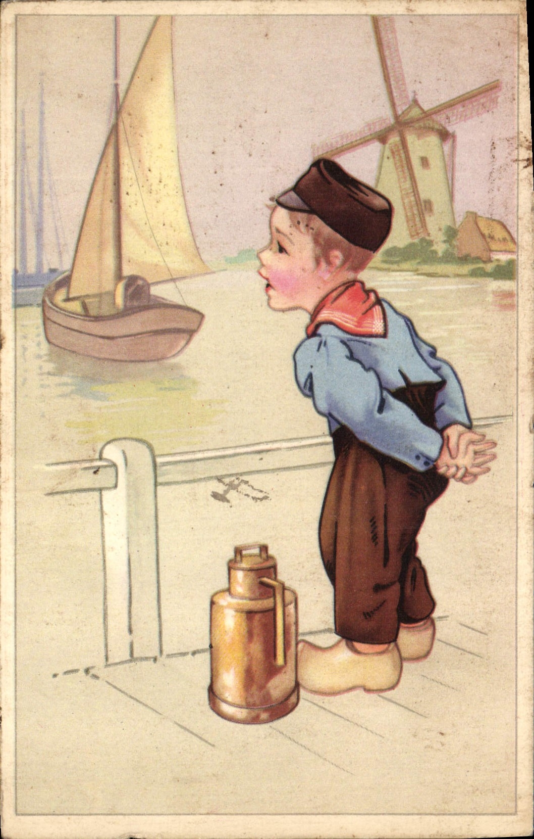 CPA Fantaisie Illustrateur Enfant Bateau de peche