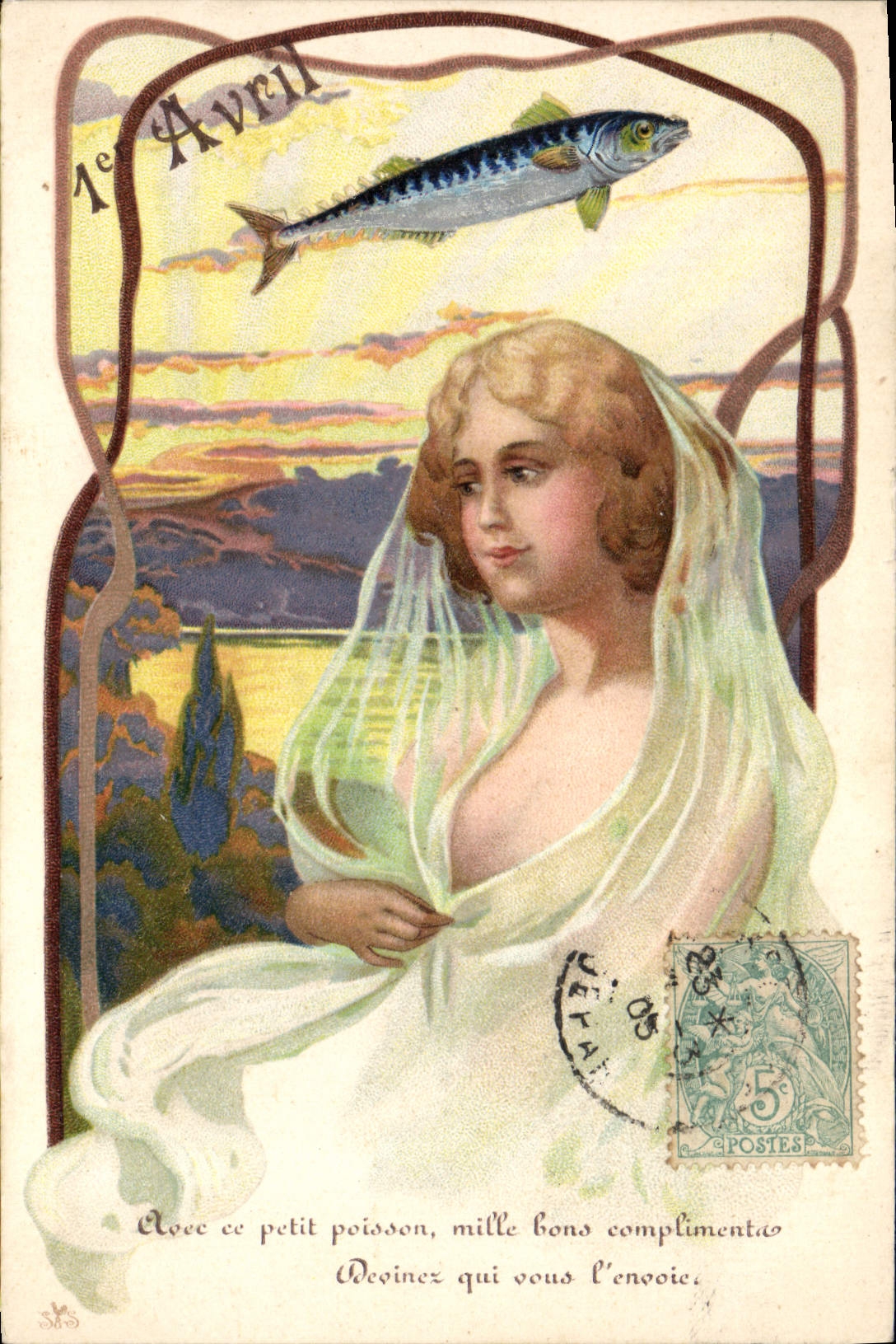 CPA Fantaisie Illustrateur Femme Poisson 1er Avril Paques