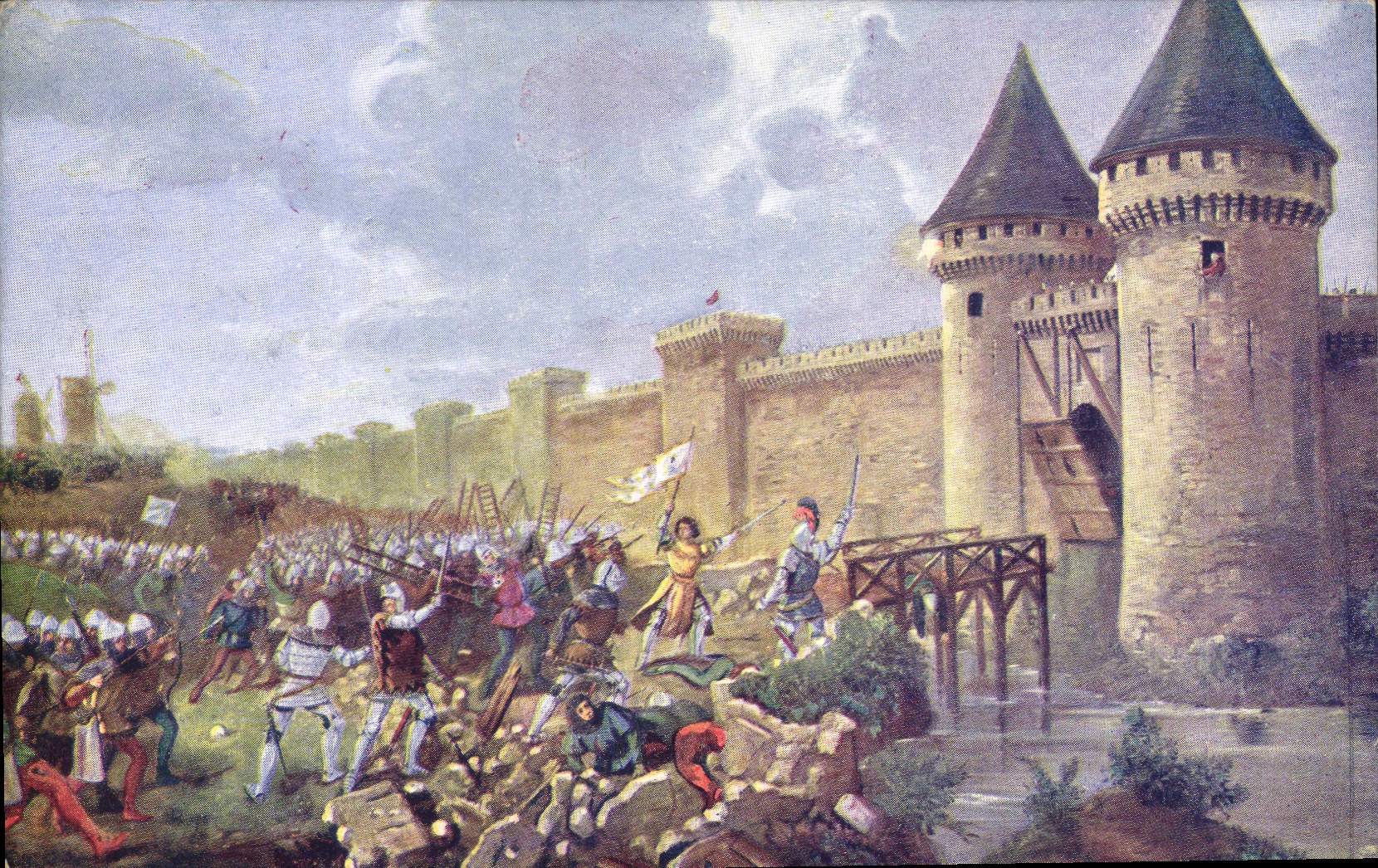 CPA Jeanne d'Arc Attaque a la porte Saint Honore a Paris Moulin a vent 