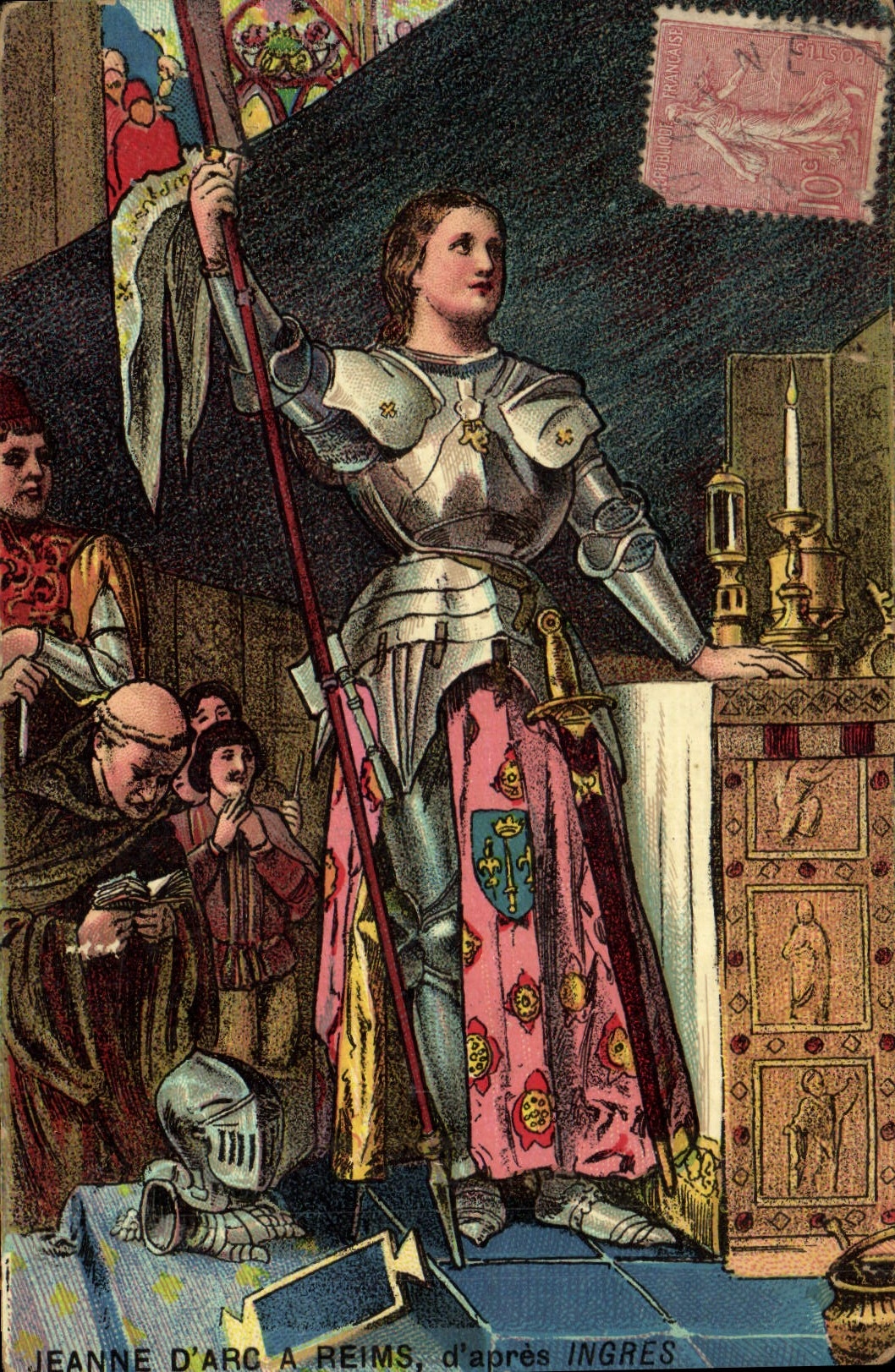 Postal Juana de Arco en Reims según Ingres