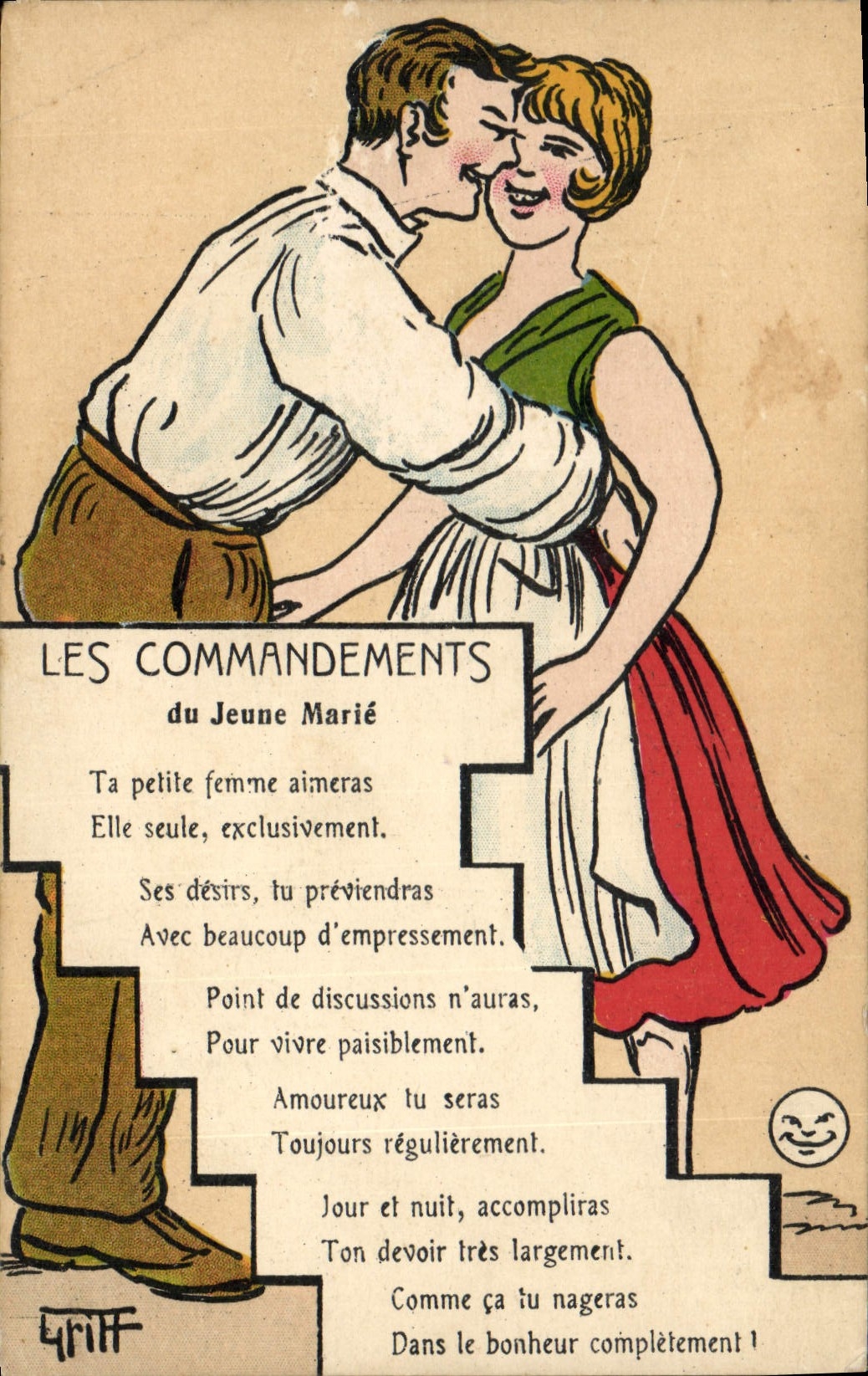 Postal Fantasia Ilustrador Griff las órdenes de la joven marie Mariage