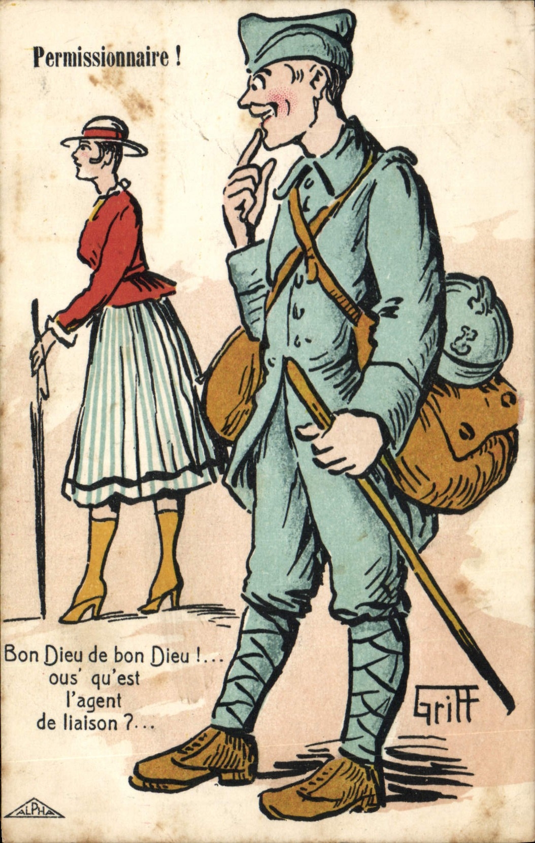 CPA Fantaisie Illustrateur Griff Permissionnaire Militaria 