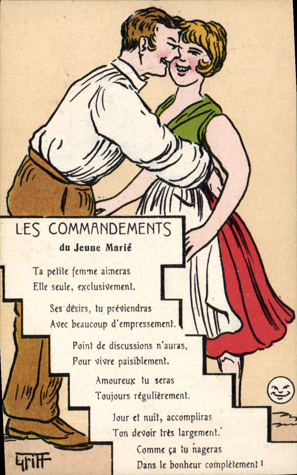 CPA Fantaisie Illustrateur Griff Les commandements du jeune marie Mariage