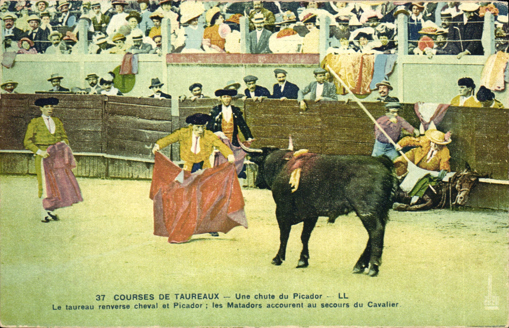Postal Corrida Corrida de toros una caída del picador