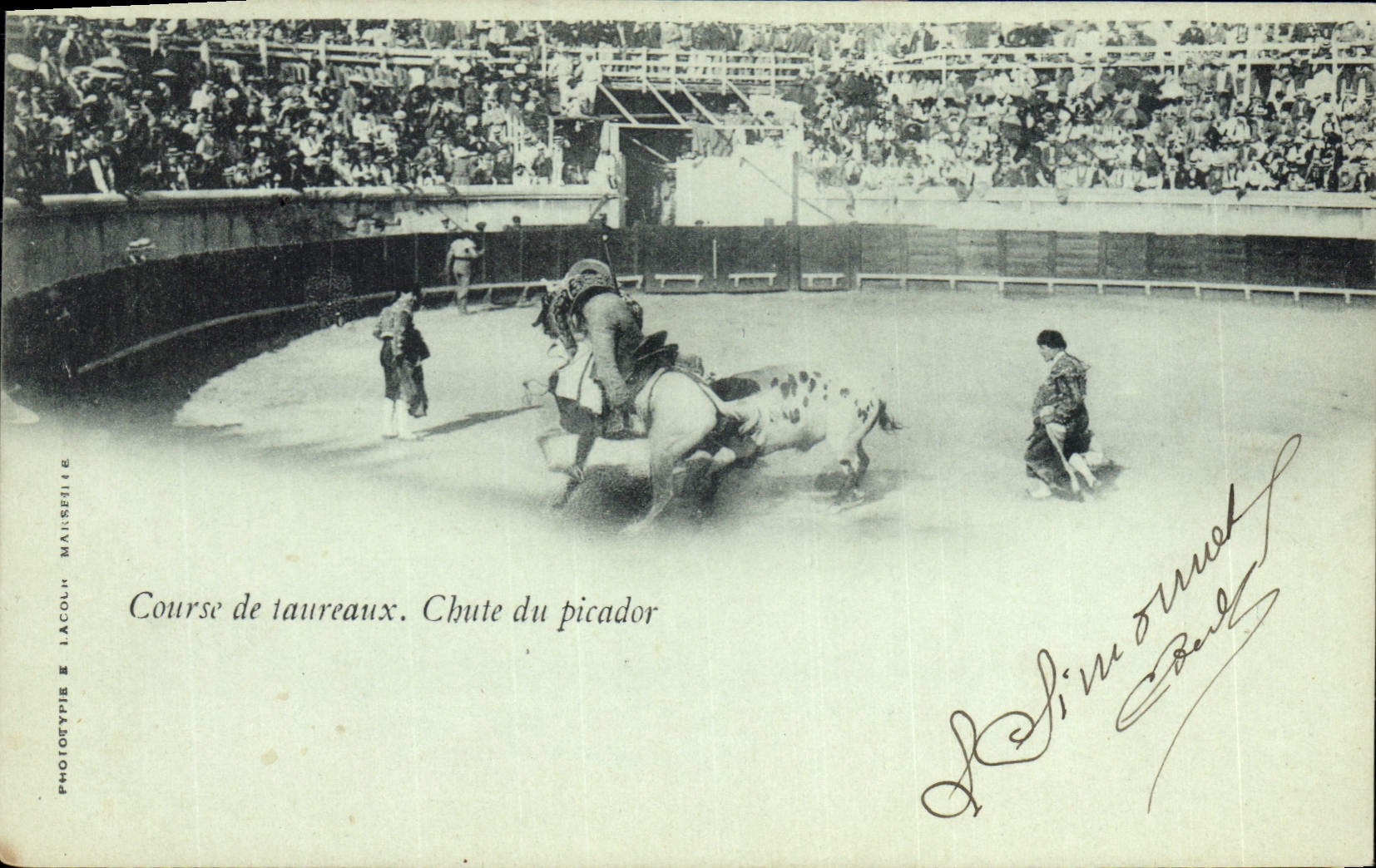Postal Corrida Corrida de toros Caída del picador