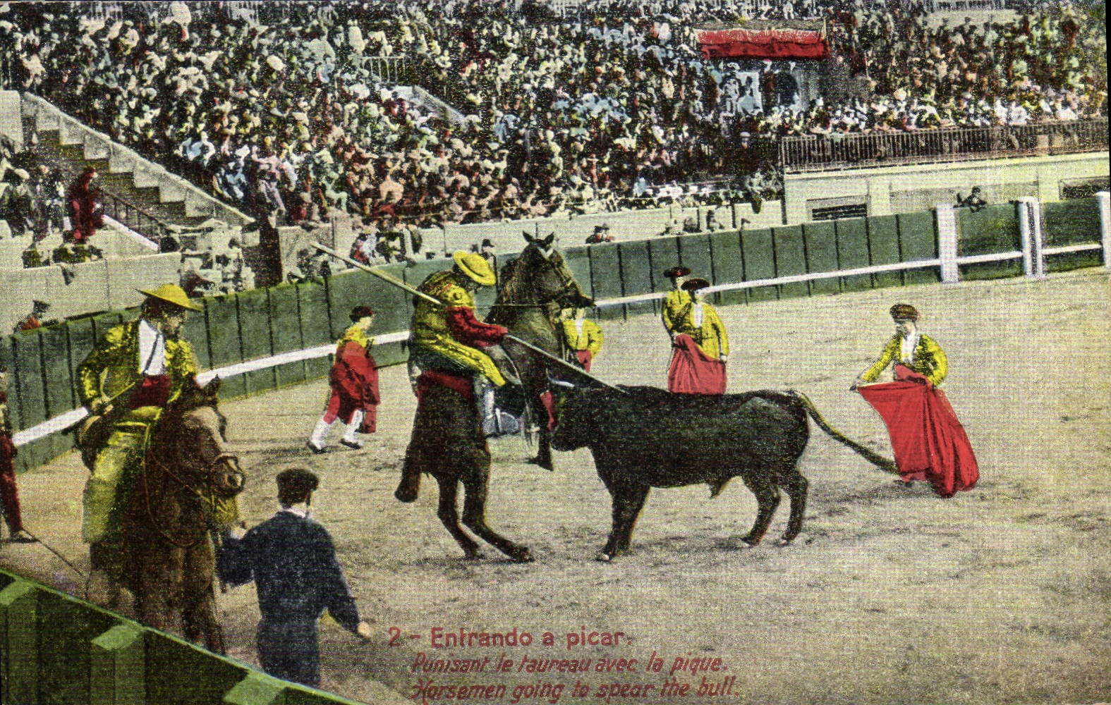 Postal Corrida Curso de toros Entrando a picar