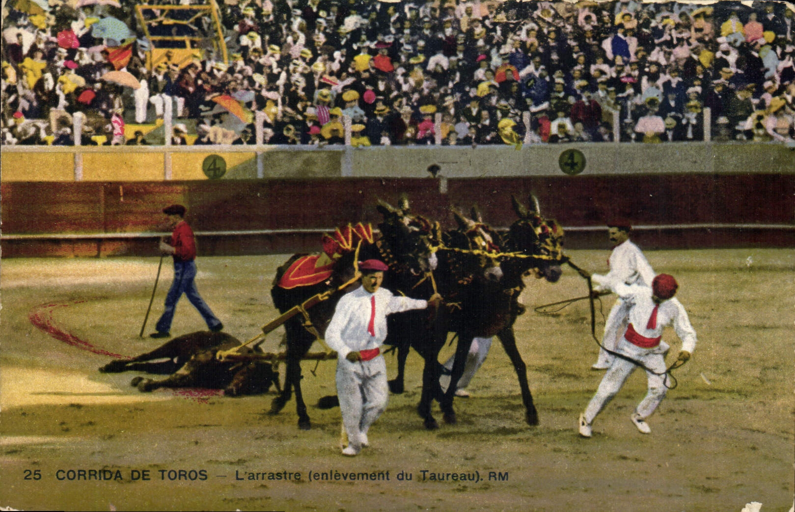Postal Corrida Corrida de toros el arrastre retirada del toro