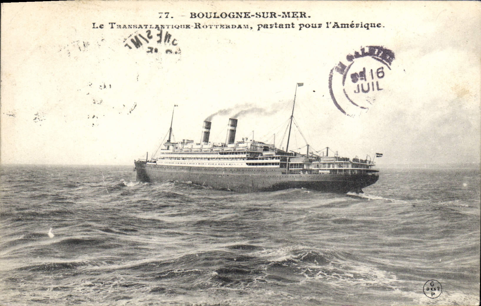 Vintage Postcard Boat Boulogne Steamer on Sea the Rotterdam Deck chair leaving for America